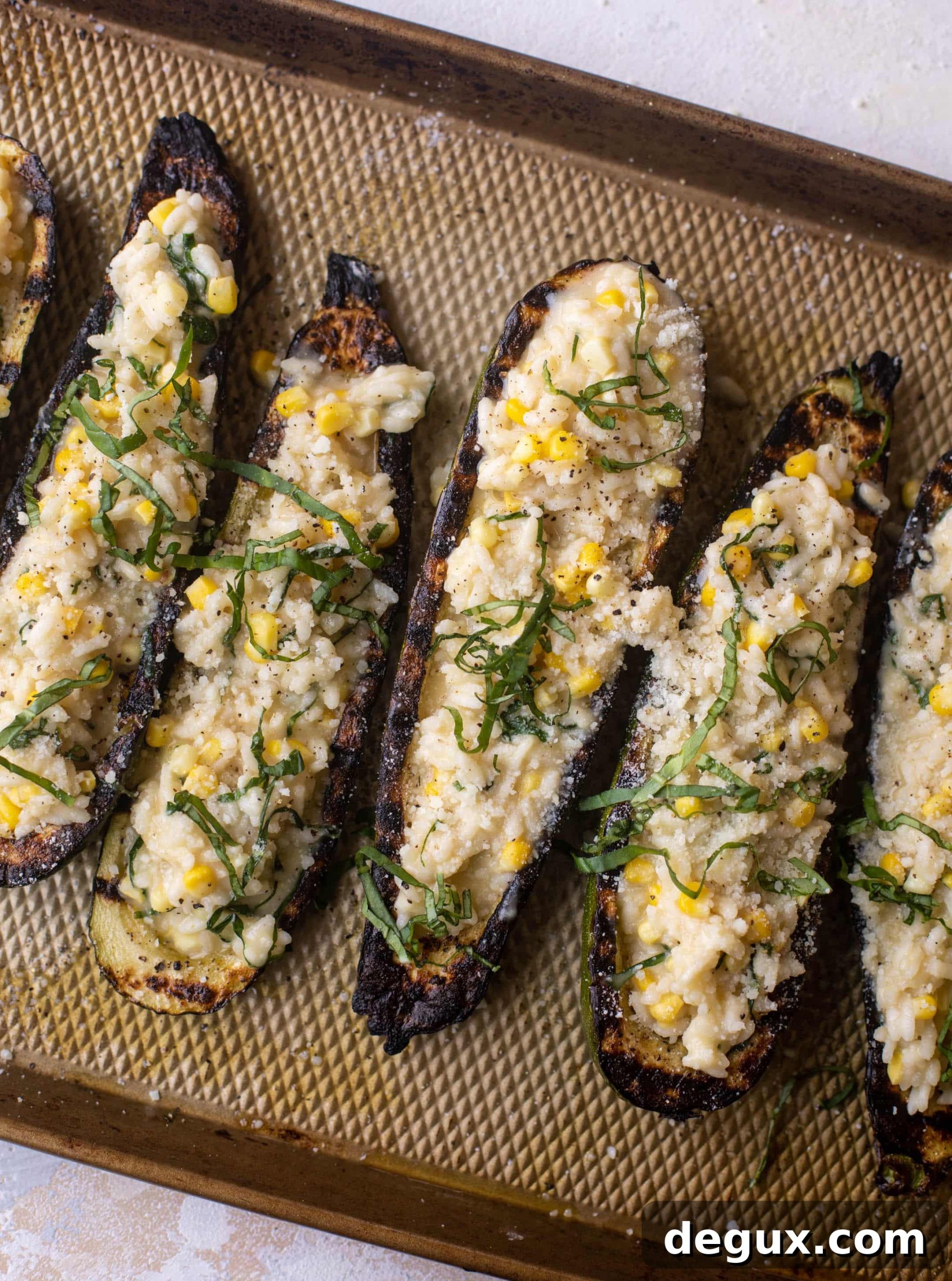 risotto stuffed grilled zucchini
