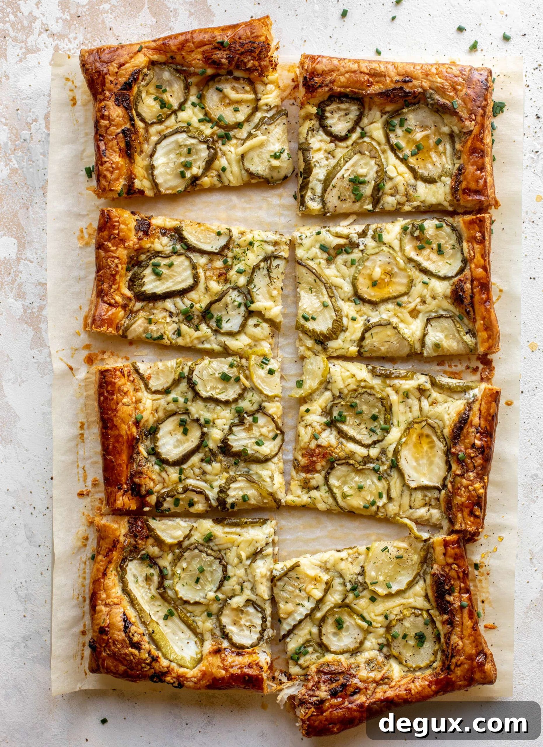 Pickle Lover’s Puff Pastry Pizza Drizzled with Hot Honey 6 pickle puff pastry pizza with hot honey