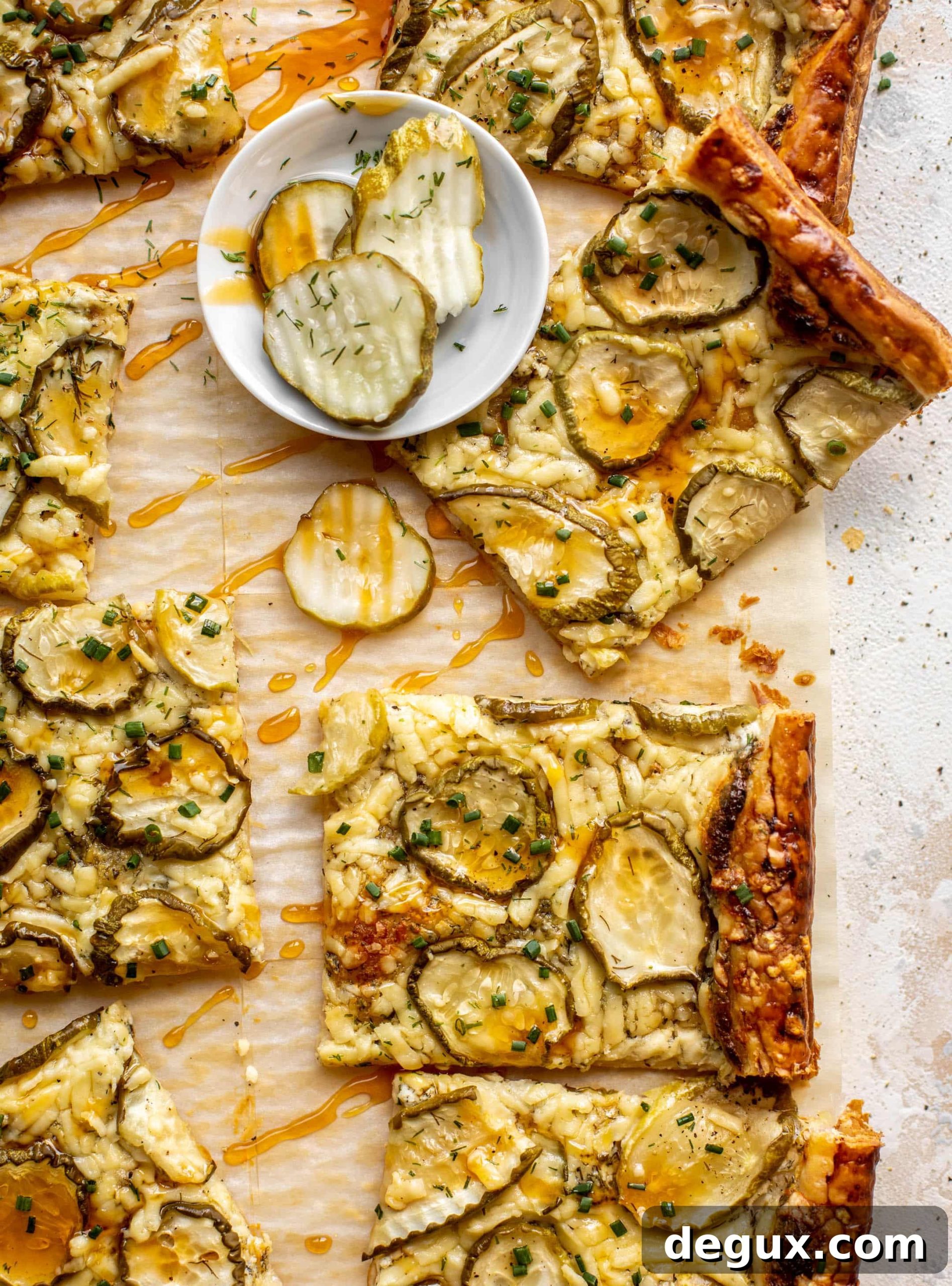Pickle Lover’s Puff Pastry Pizza Drizzled with Hot Honey 7 pickle puff pastry pizza with hot honey