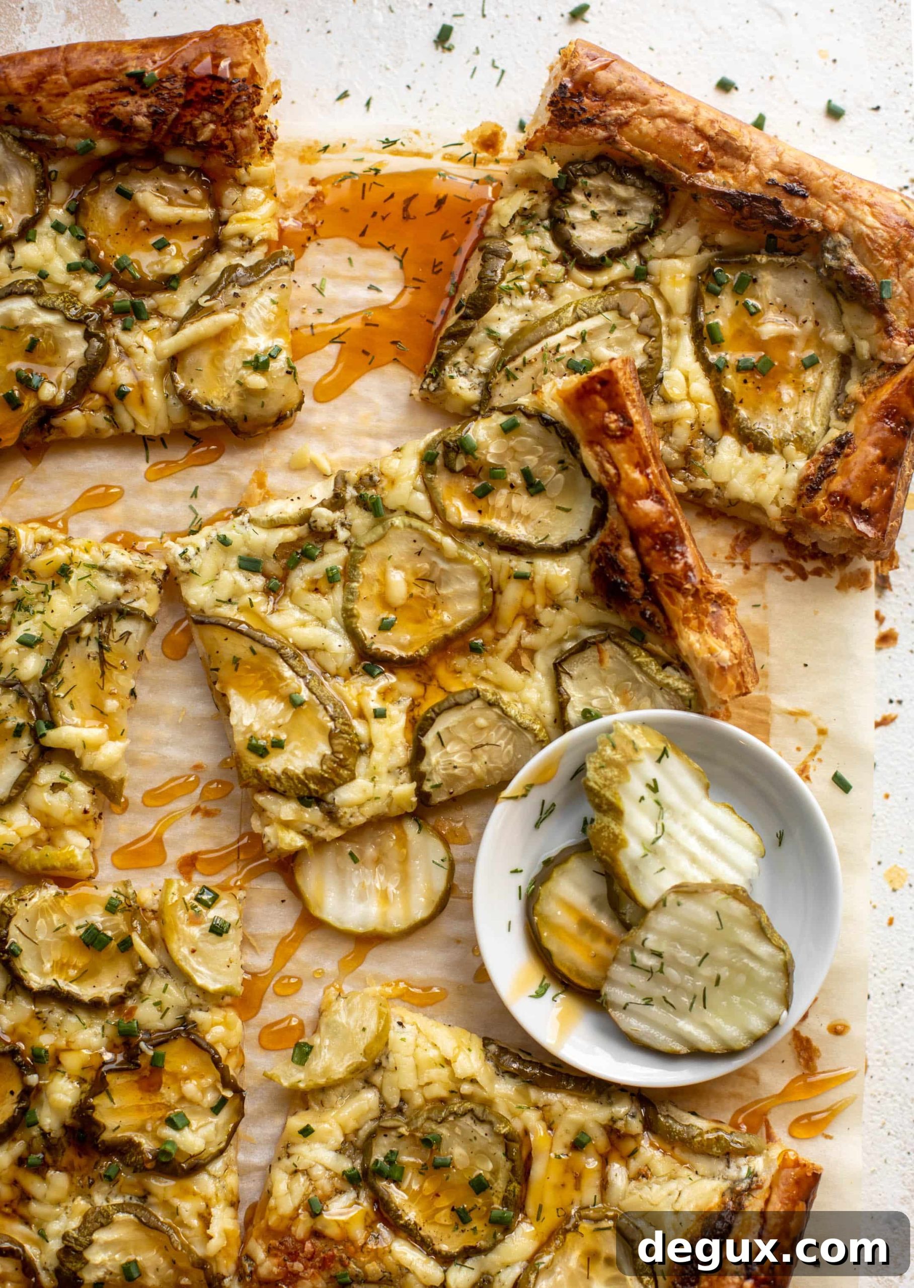 Pickle Lover’s Puff Pastry Pizza Drizzled with Hot Honey 9 pickle puff pastry pizza with hot honey