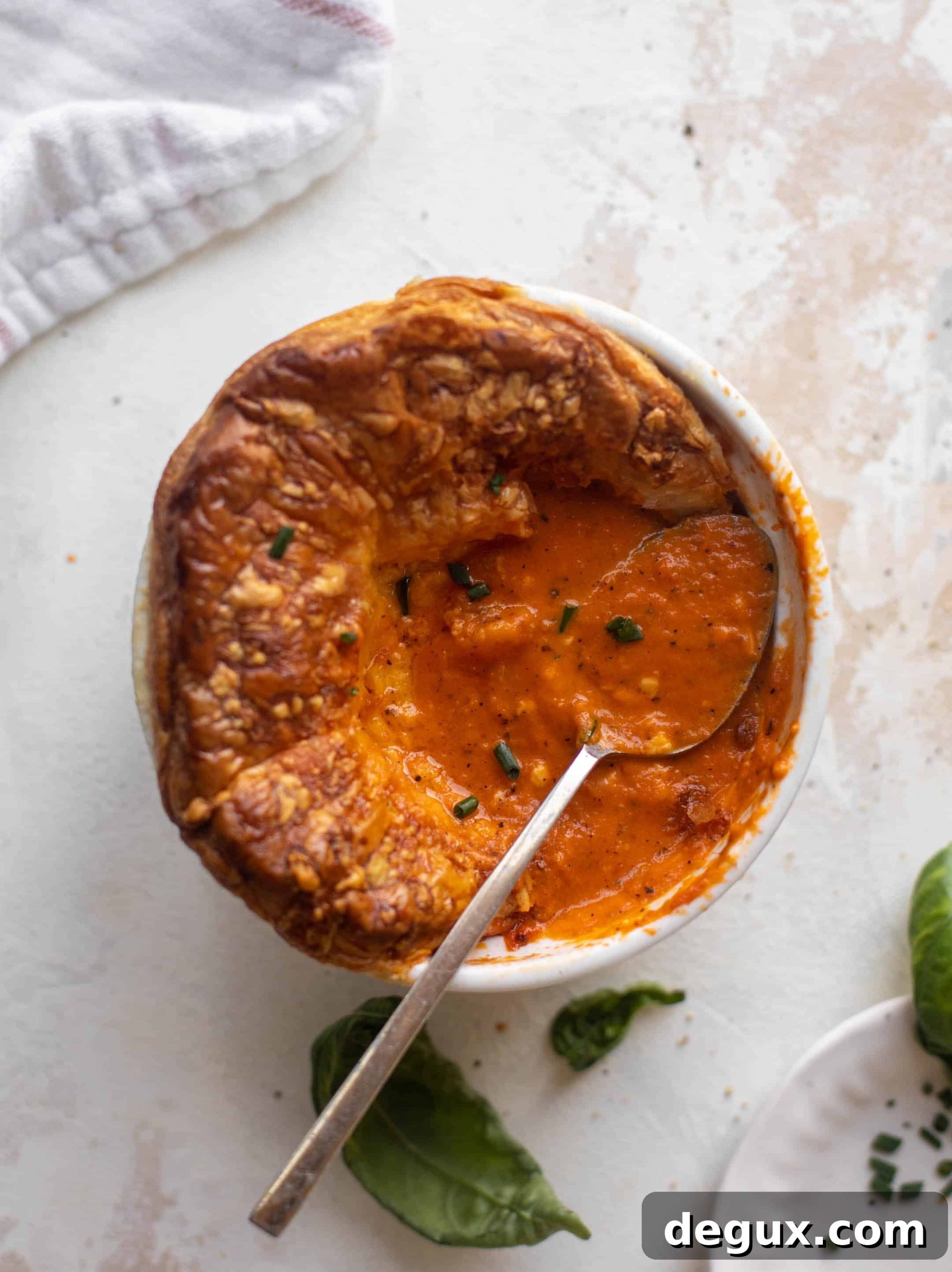 Cheddar Puff Pastry Tomato Soup Pot Pies 3 tomato soup pot pies with cheddar puff pastry