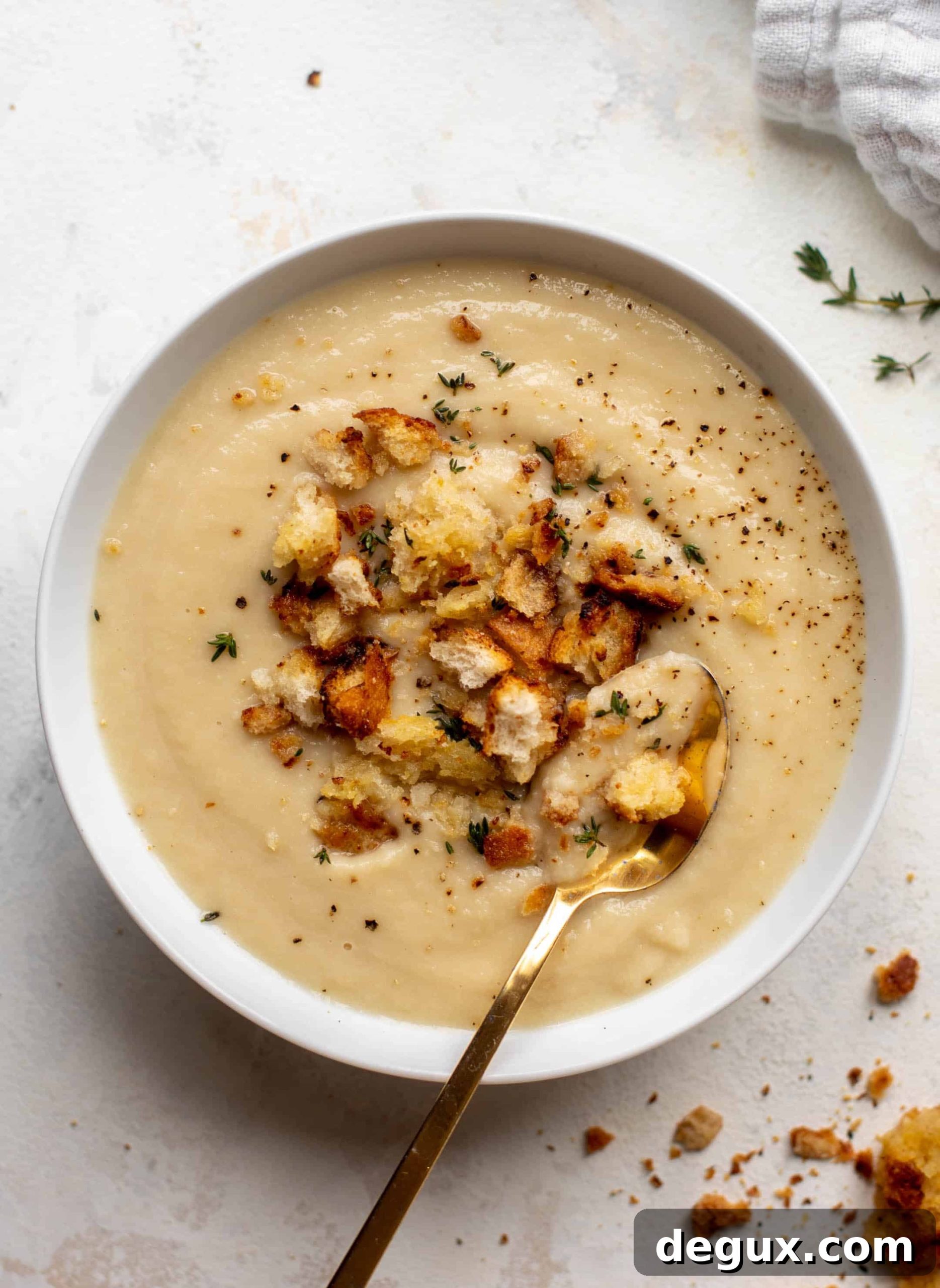 Creamy Cauliflower and White Bean Soup with Mustard Croutons 2 cauliflower white bean soup with mustardy croutons