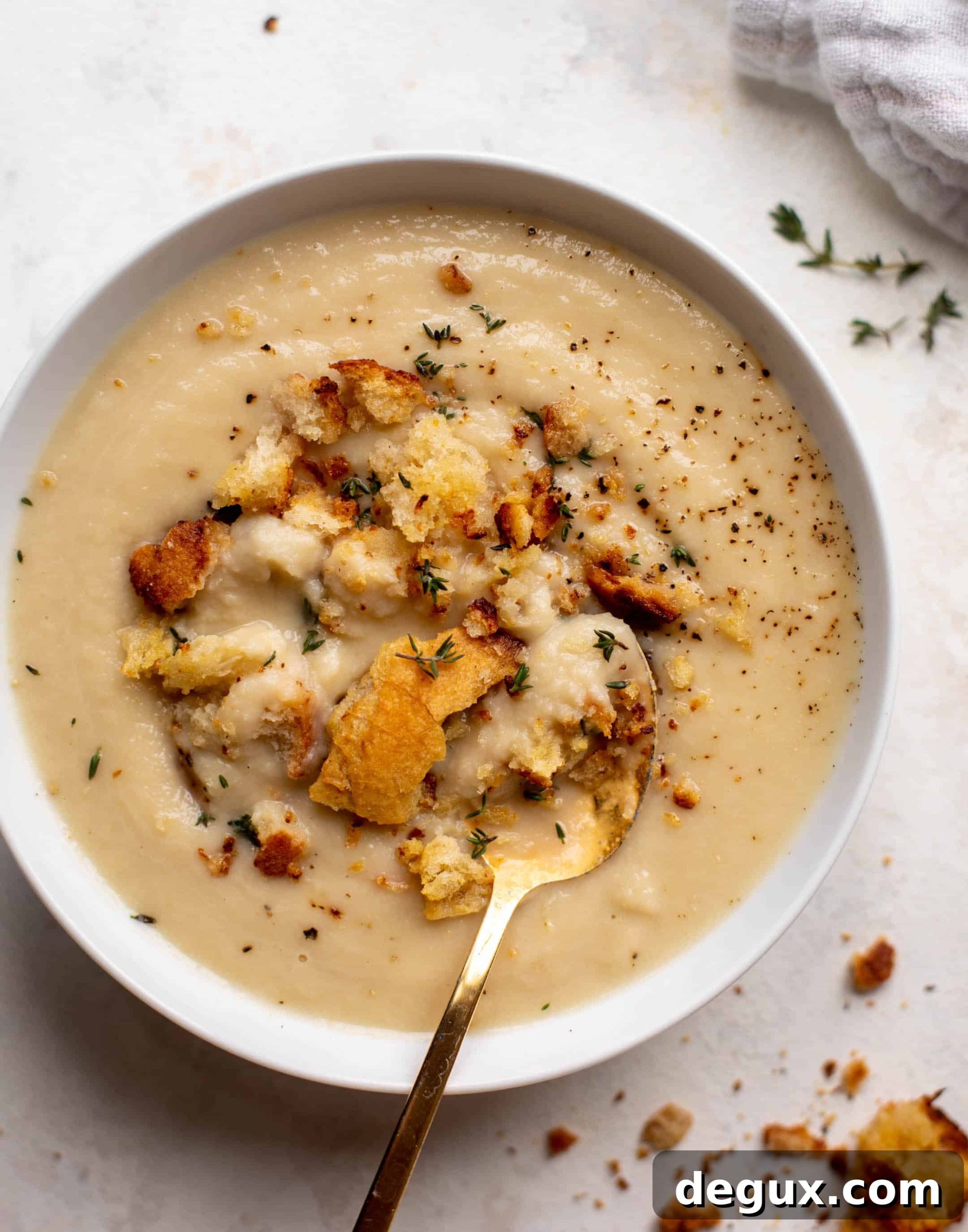 Creamy Cauliflower and White Bean Soup with Mustard Croutons 12 cauliflower white bean soup with mustardy croutons