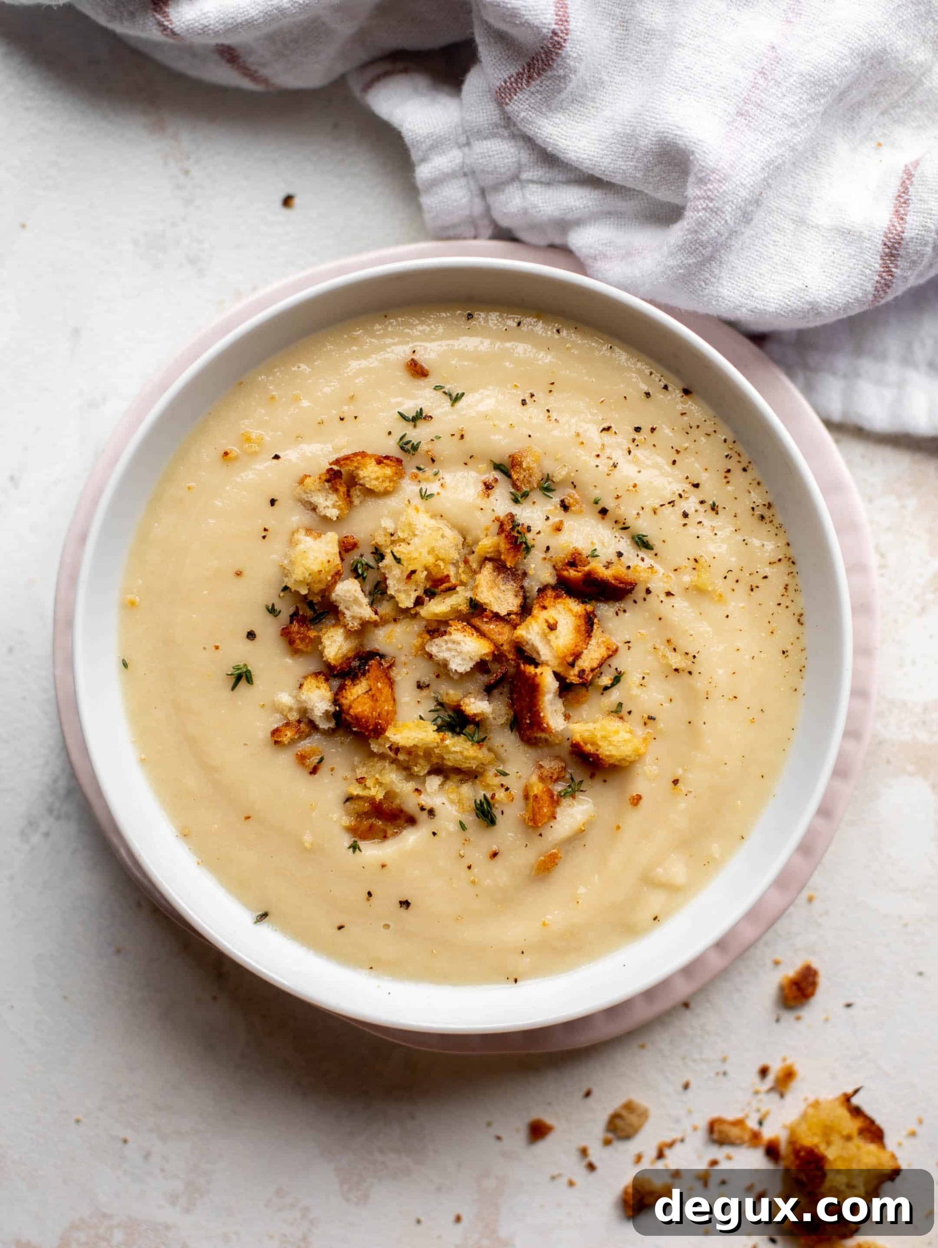 Creamy Cauliflower and White Bean Soup with Mustard Croutons 8 cauliflower white bean soup with mustardy croutons