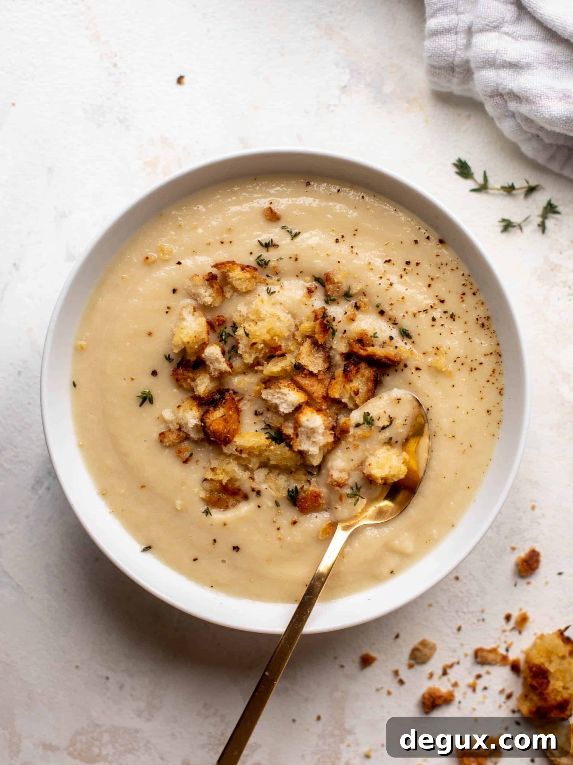 Creamy Cauliflower and White Bean Soup with Mustard Croutons 9 cauliflower white bean soup with mustardy croutons