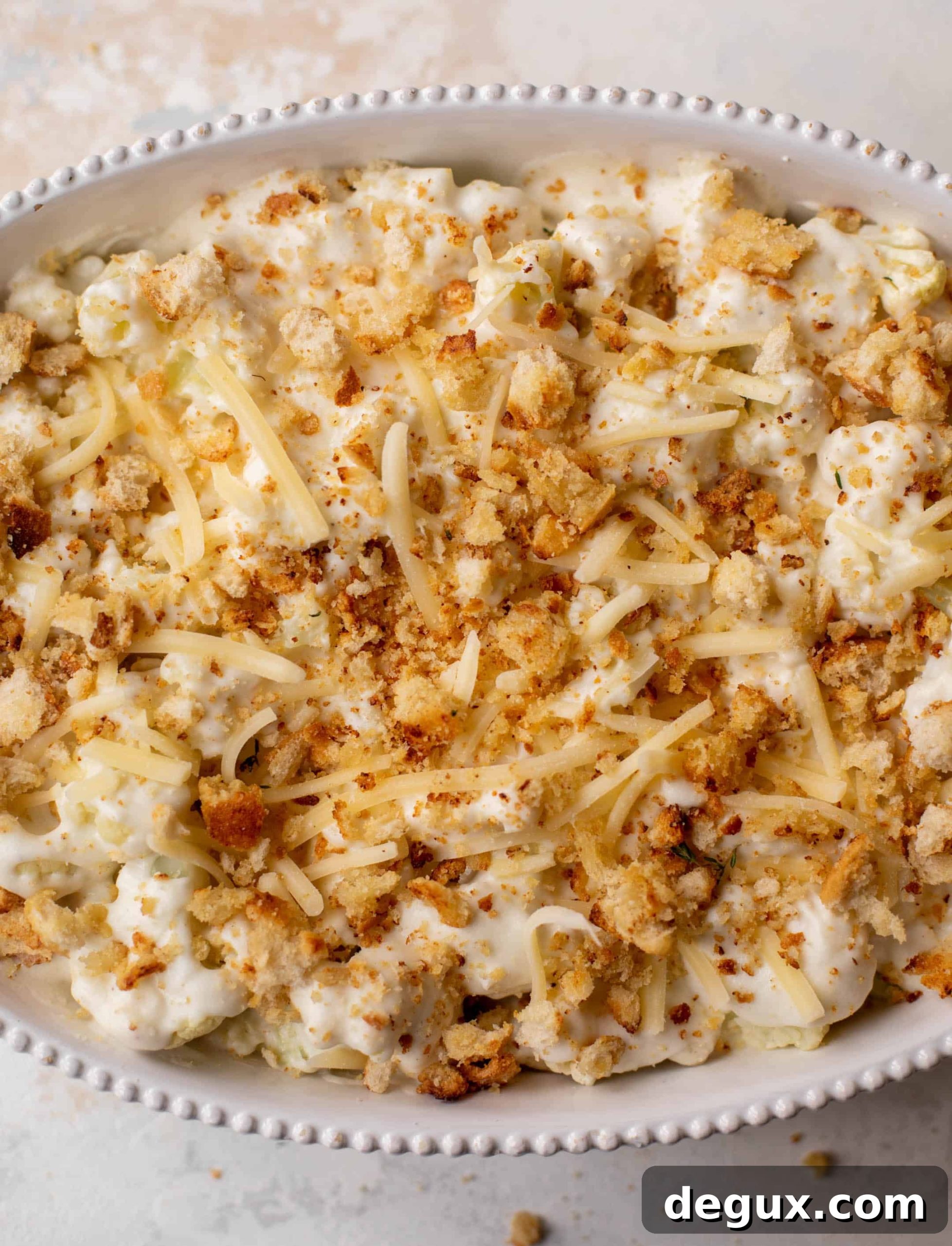 Smoked Gruyère Cauliflower Gratin with Dijon Breadcrumb Topping 4 smoked gruyere cauliflower gratin