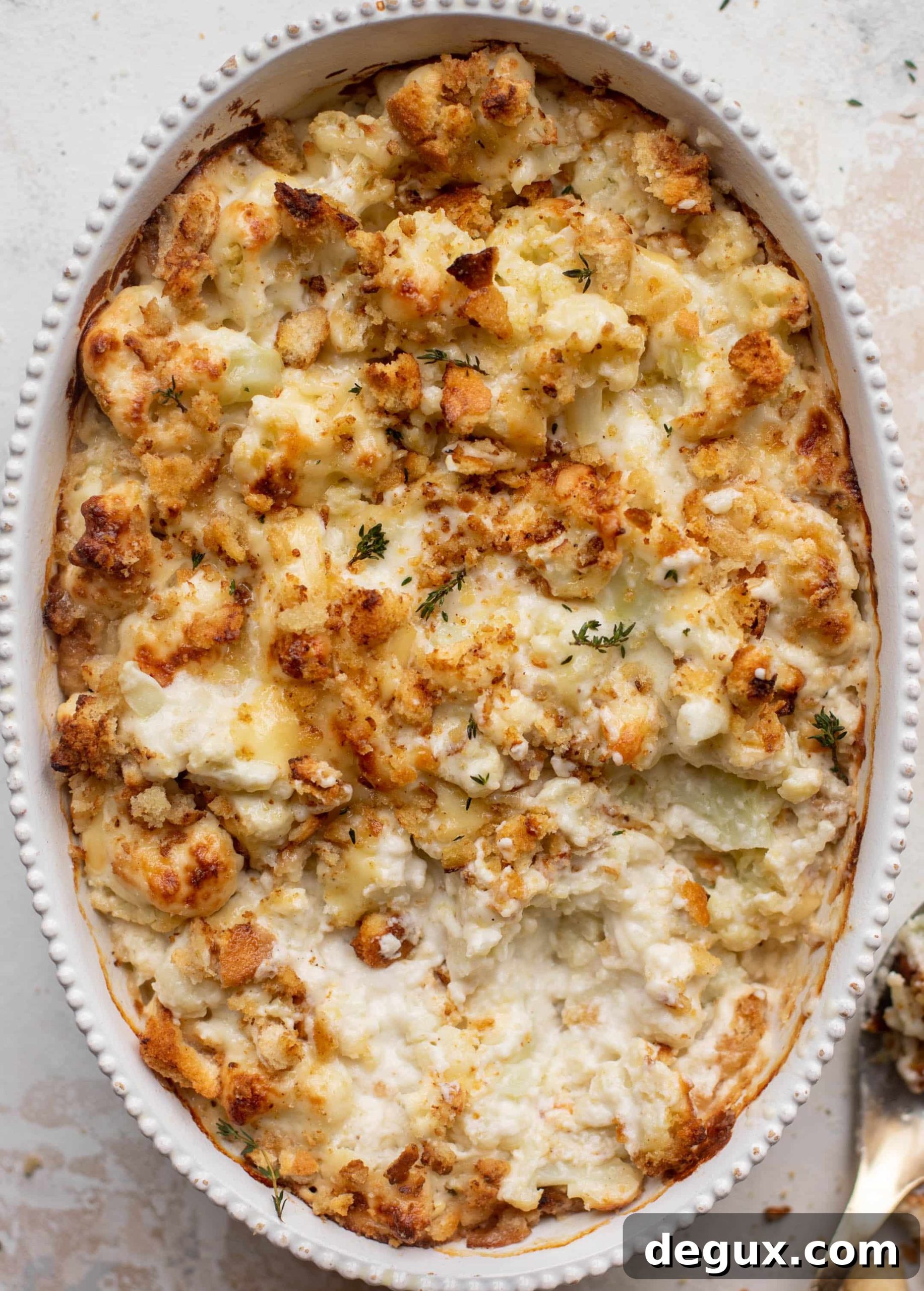 Smoked Gruyère Cauliflower Gratin with Dijon Breadcrumb Topping 7 smoked gruyere cauliflower gratin