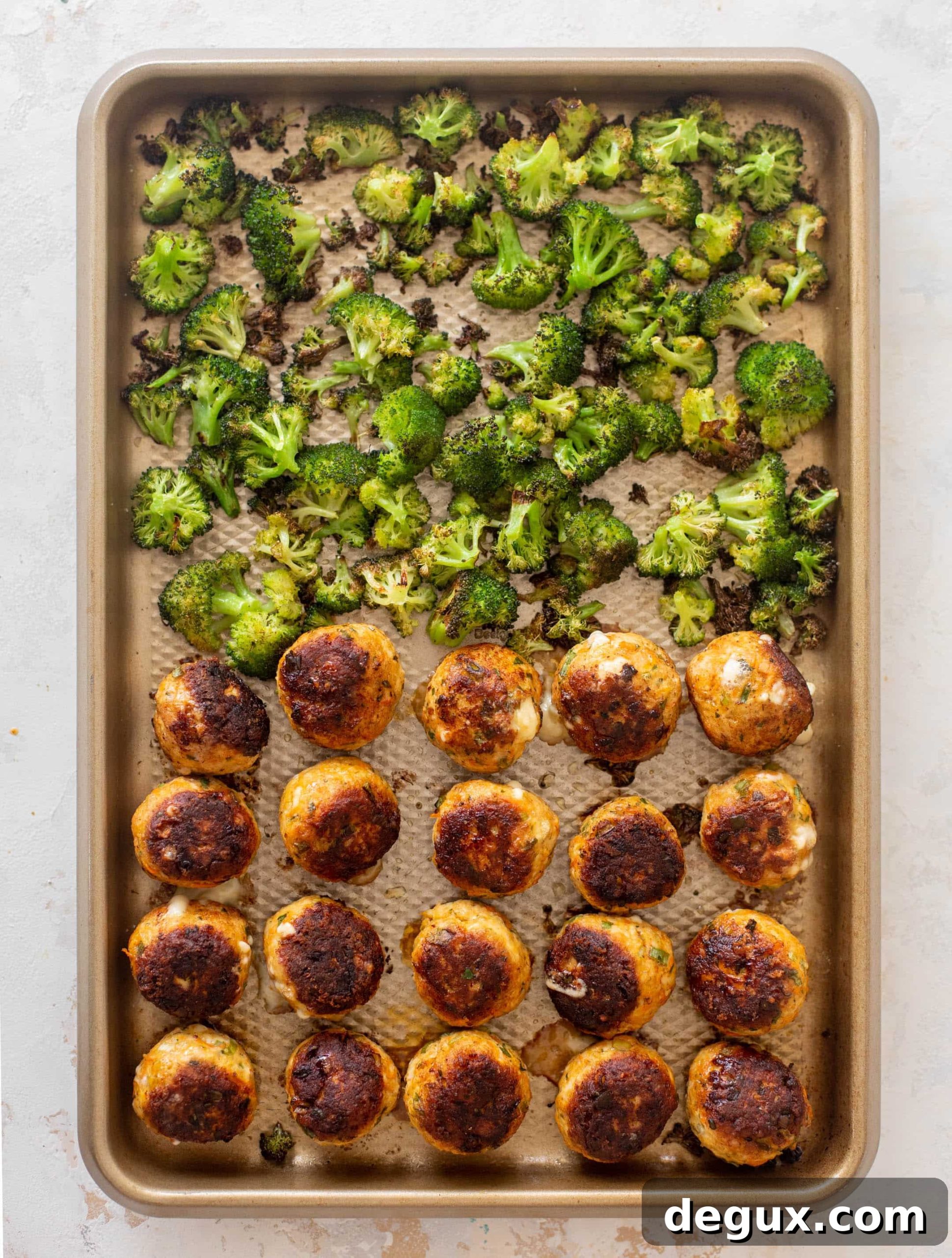 Sheet Pan Buffalo Chicken Meatballs with Roasted Broccoli 6 sheet pan buffalo chicken meatballs & broccoli