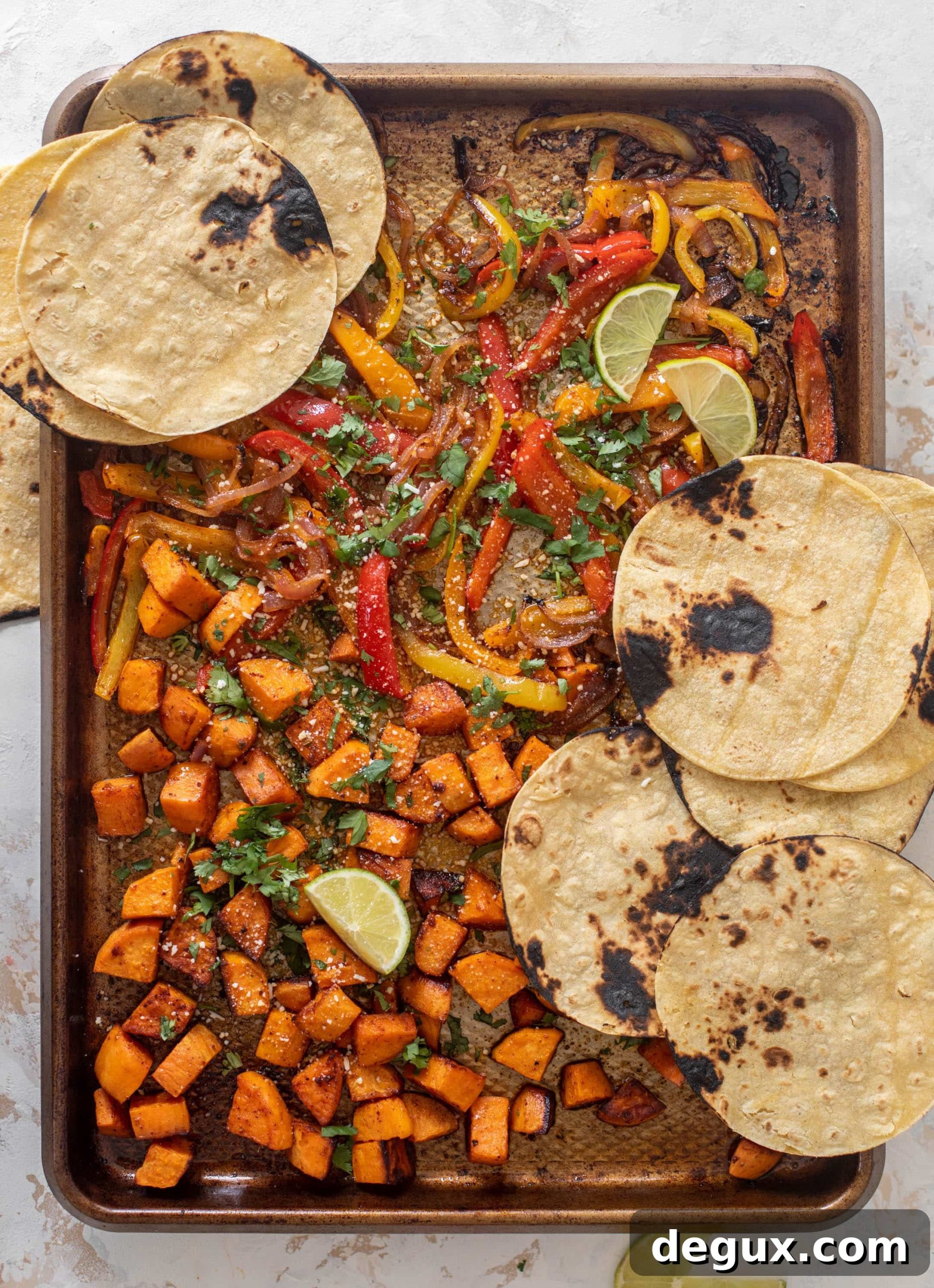 Smoky Sweet Potato Fajitas with Charred Peppers & Onions 8 smoky sweet potato fajitas