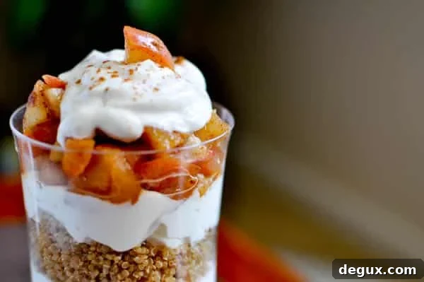 Apple quinoa parfait closeup