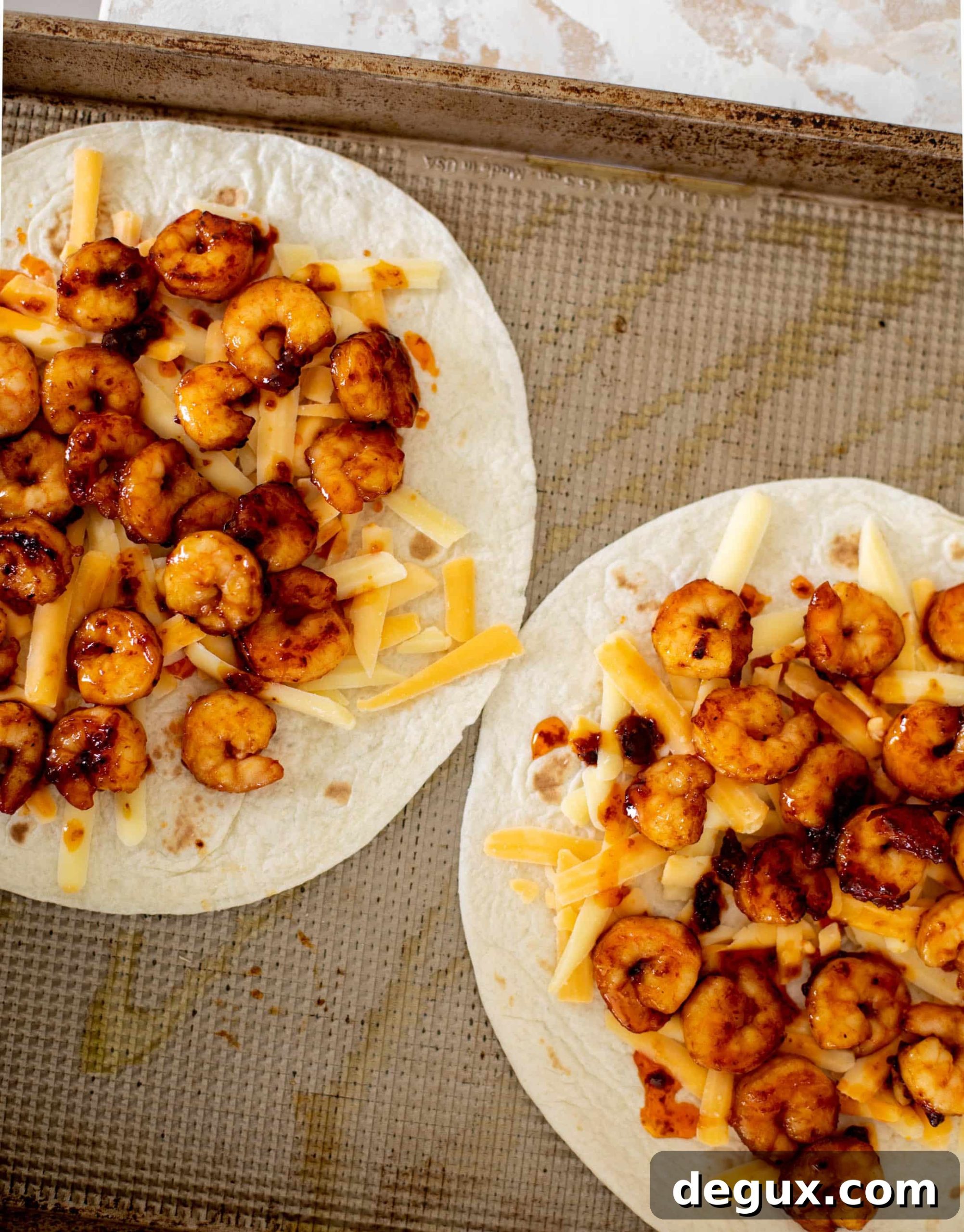 crispy hot honey shrimp quesadilla