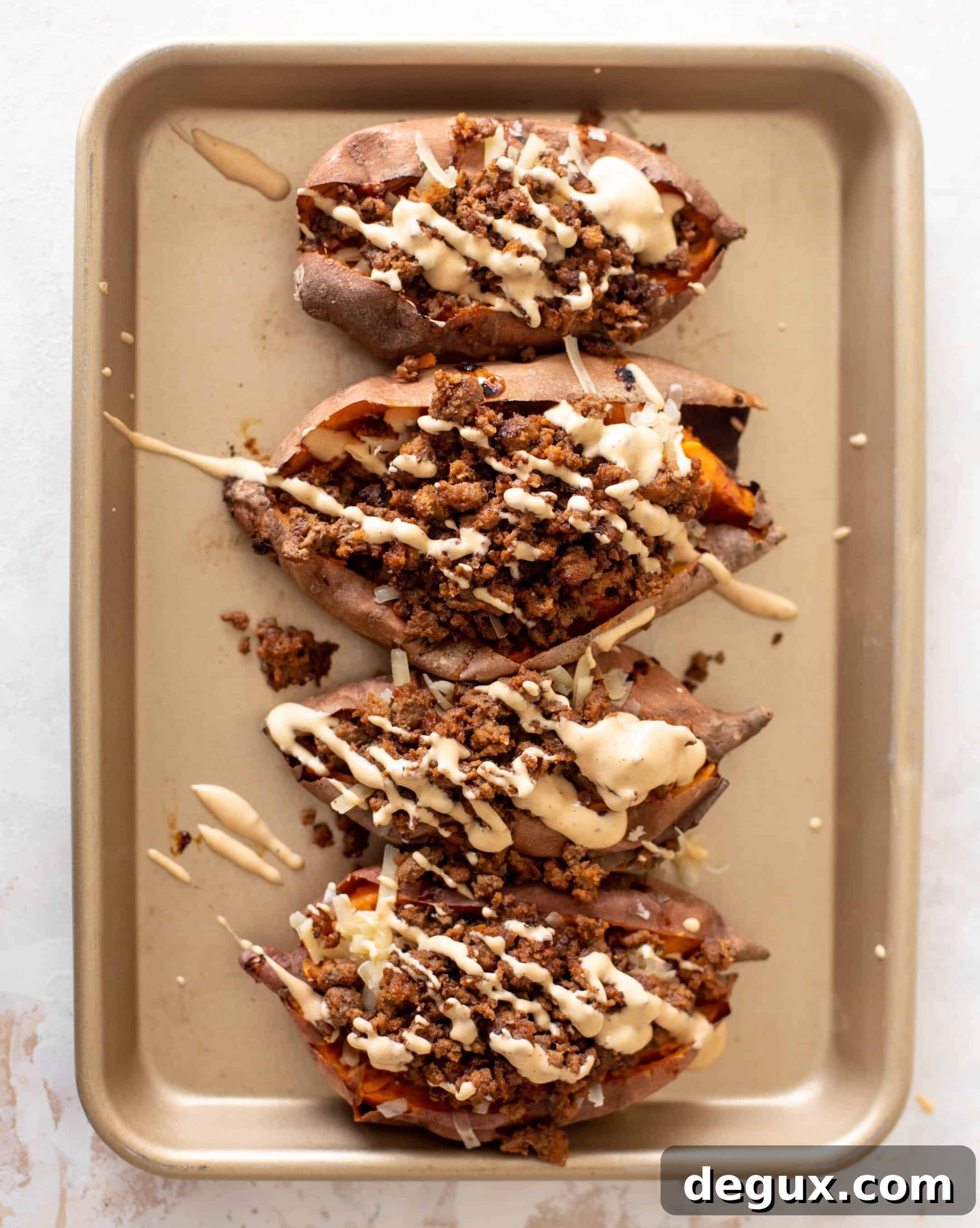Cheeseburger-Stuffed Sweet Potatoes Recipe 3 cheeseburger stuffed sweet potatoes