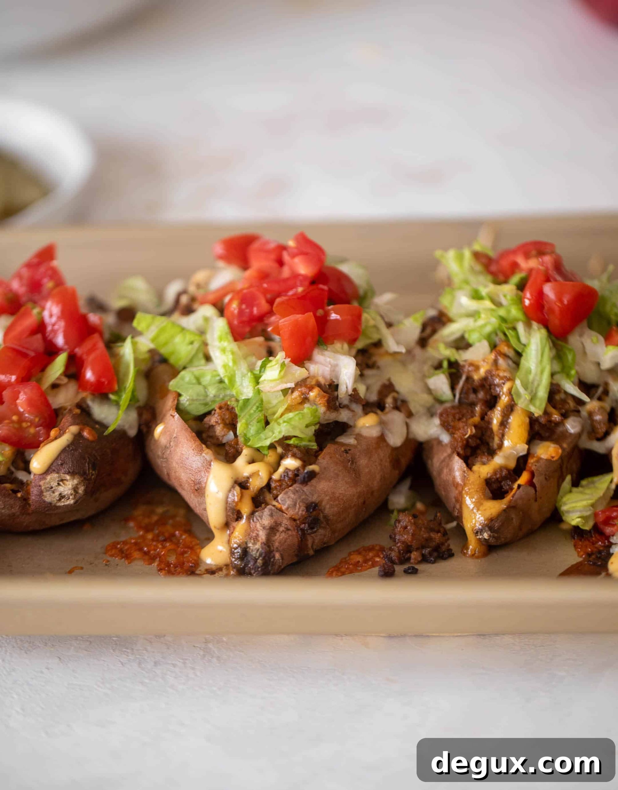 Cheeseburger-Stuffed Sweet Potatoes Recipe 4 cheeseburger stuffed sweet potatoes