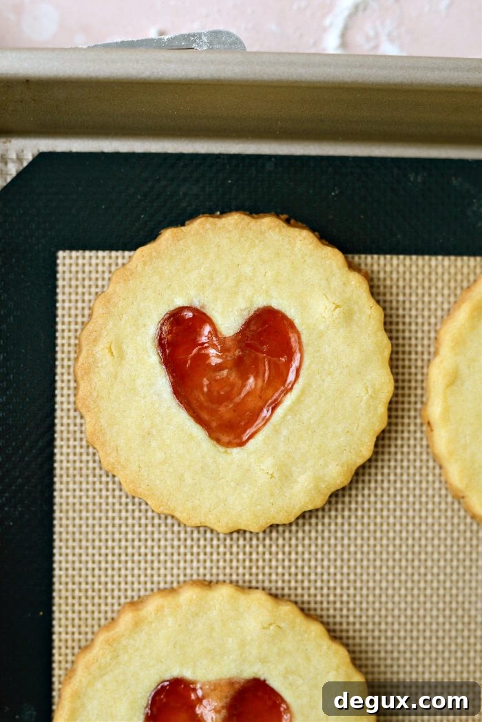 just baked Jam Heart Butter Cookies close up