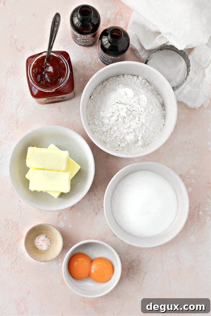 Ingredients for Jam Heart Butter Cookies