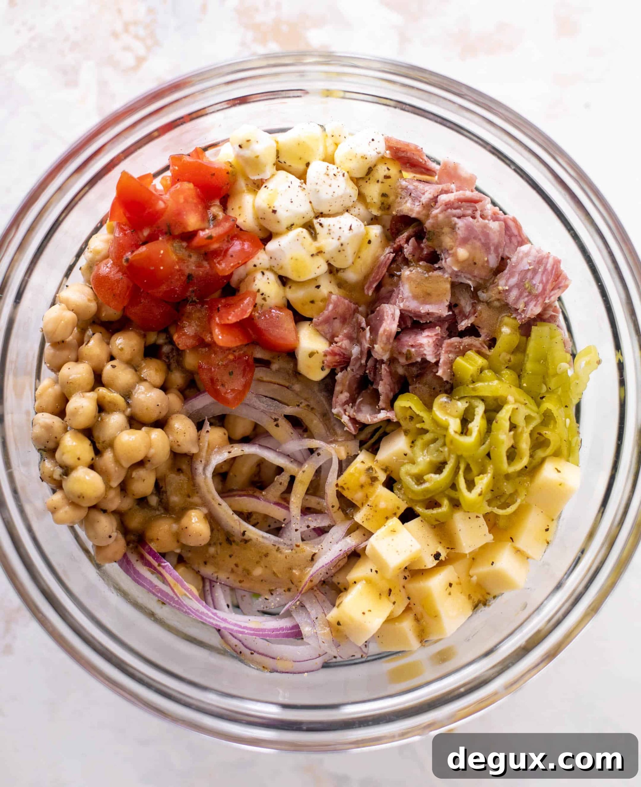italian chopped salad on garlic bread