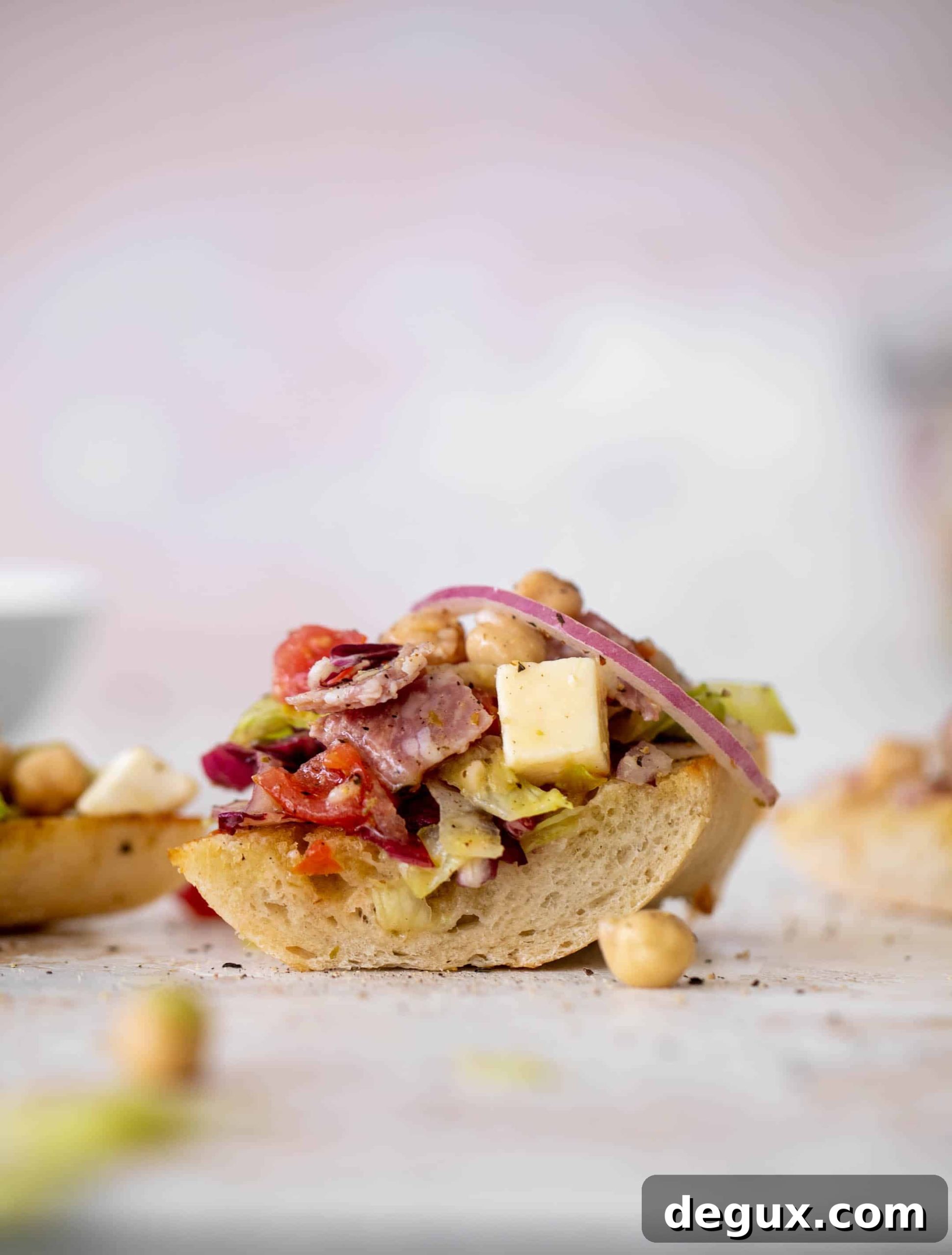 italian chopped salad on garlic bread