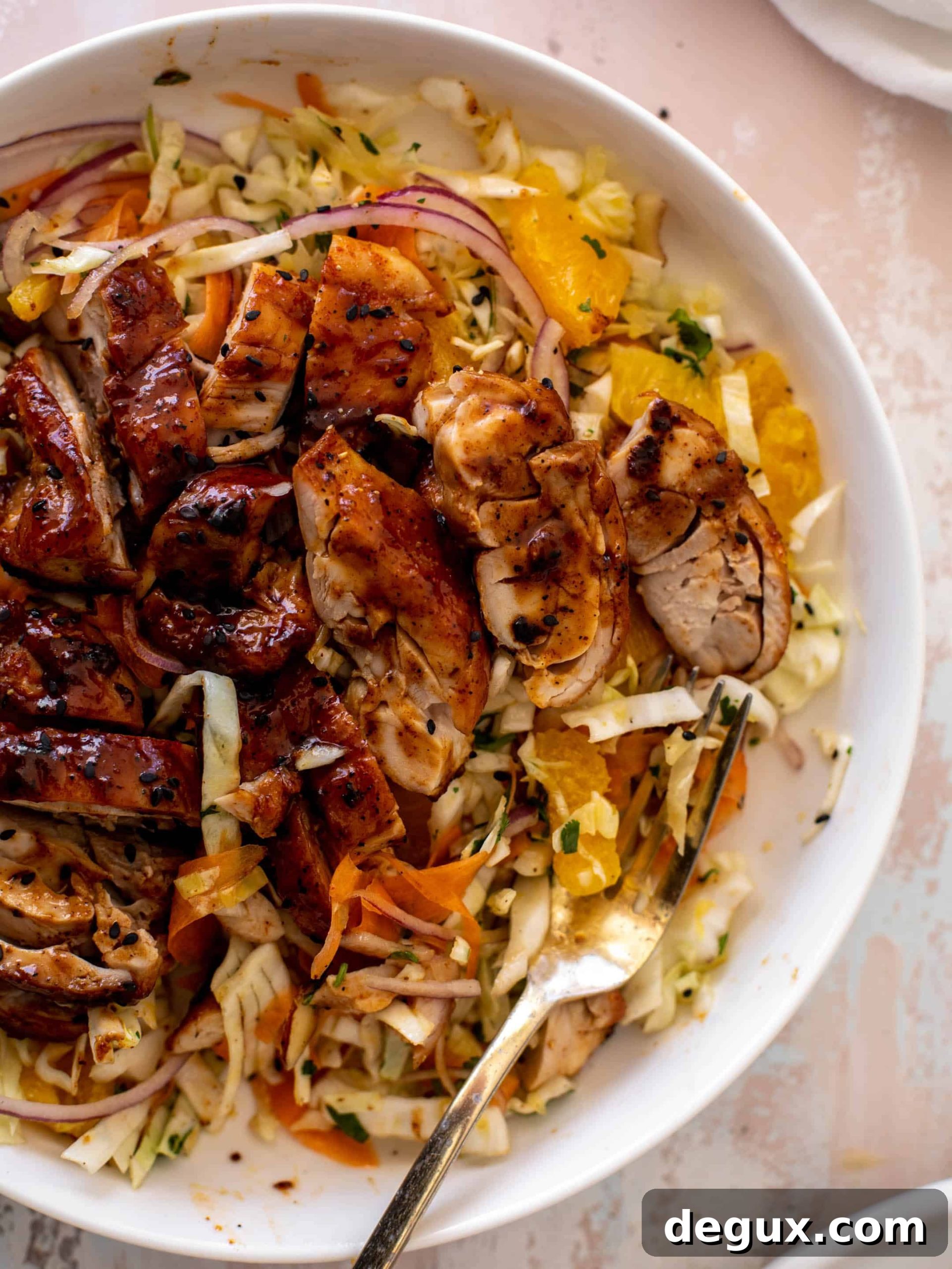 hot honey BBQ chicken with citrus slaw