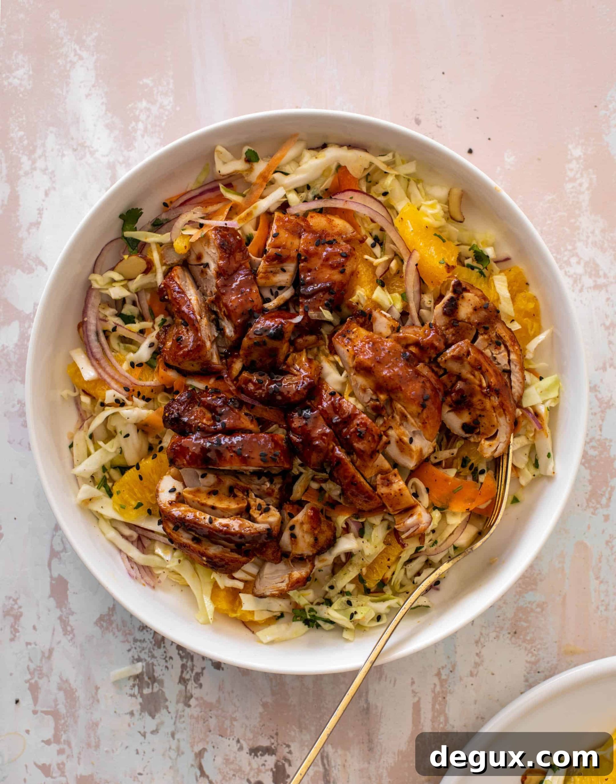 hot honey BBQ chicken with citrus slaw