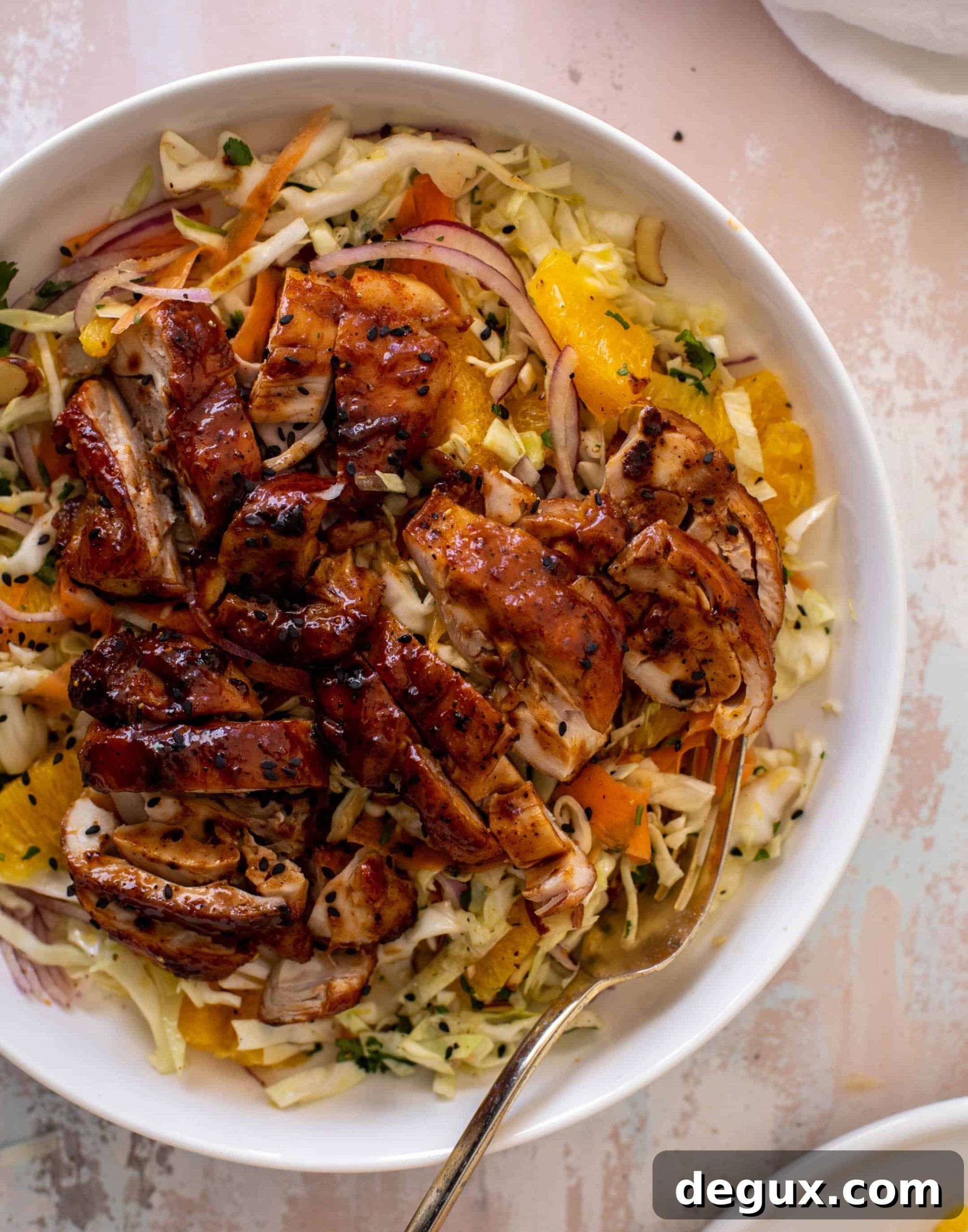 hot honey BBQ chicken with citrus slaw