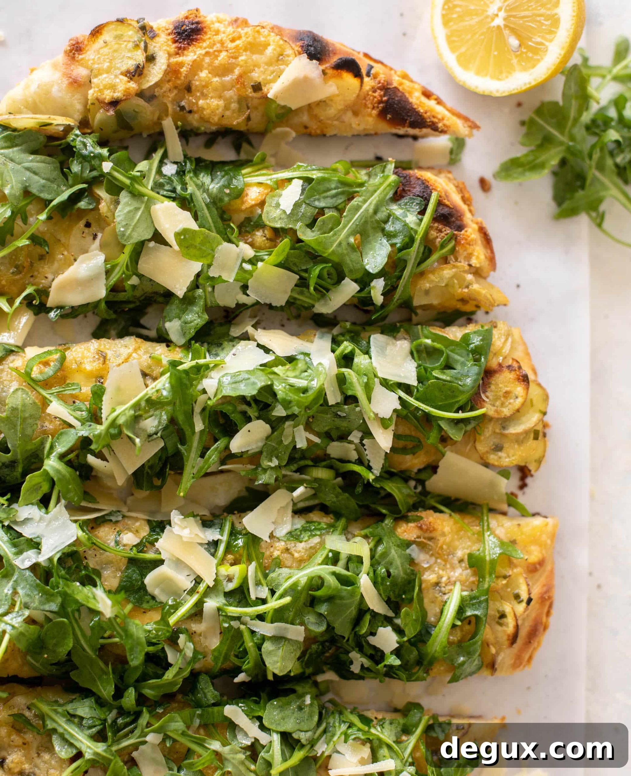 Crispy Potato and Gruyère Pizza Topped with Peppery Arugula 6 crispy potato & gruyere pizza