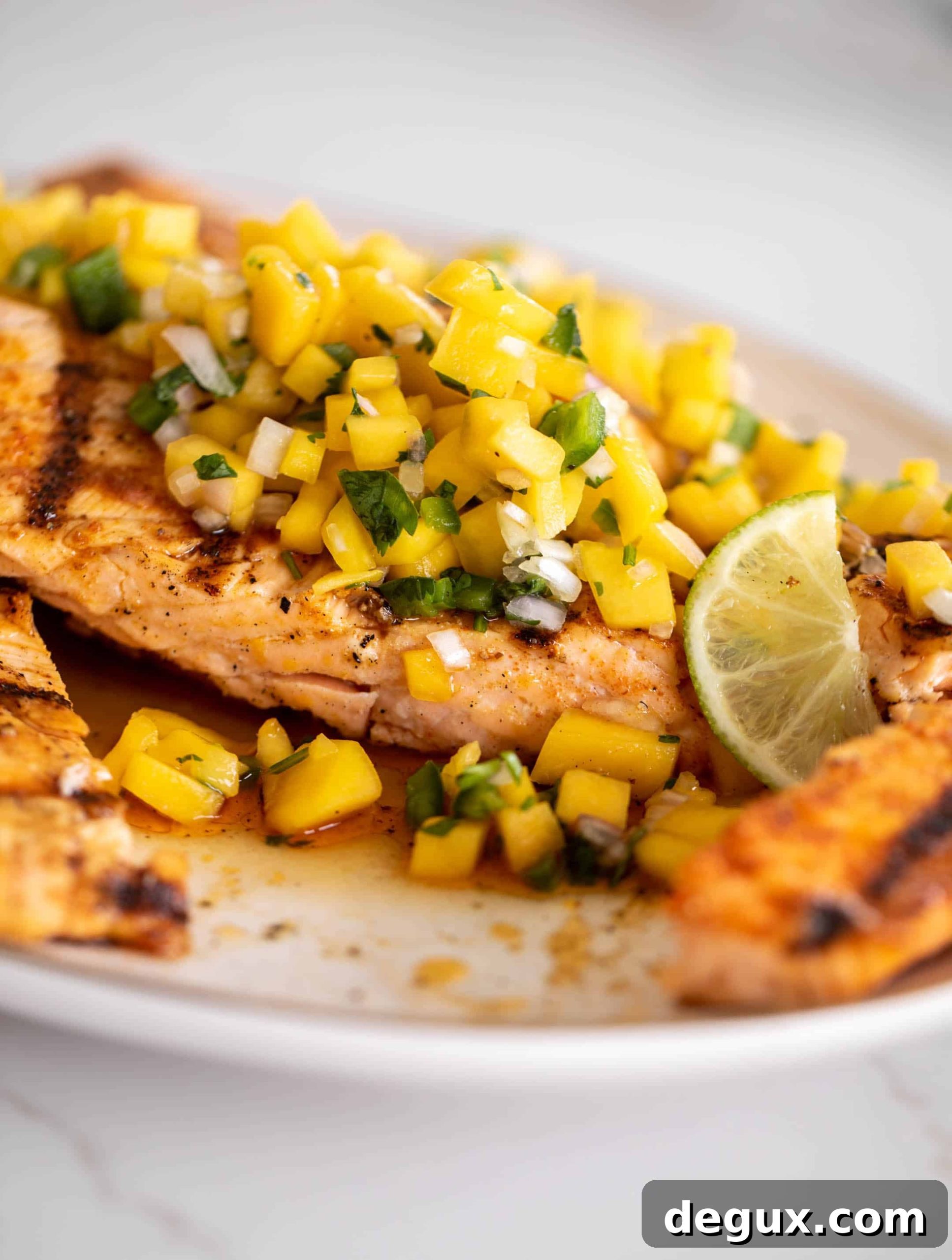 Grilled Salmon with Mango Salsa and Coconut Rice Recipe 6 grilled salmon with mango salsa