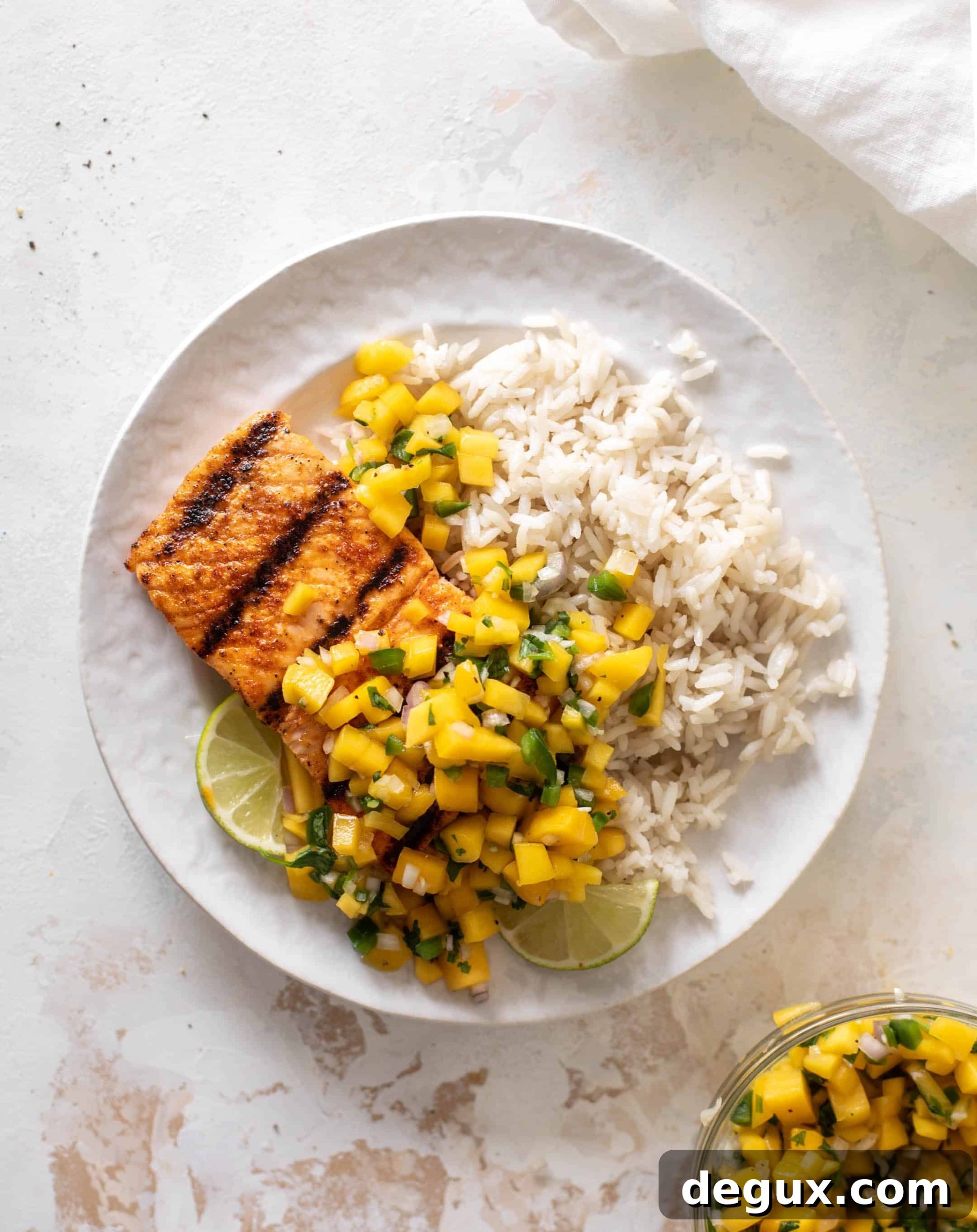Grilled Salmon with Mango Salsa and Coconut Rice Recipe 7 grilled salmon with mango salsa