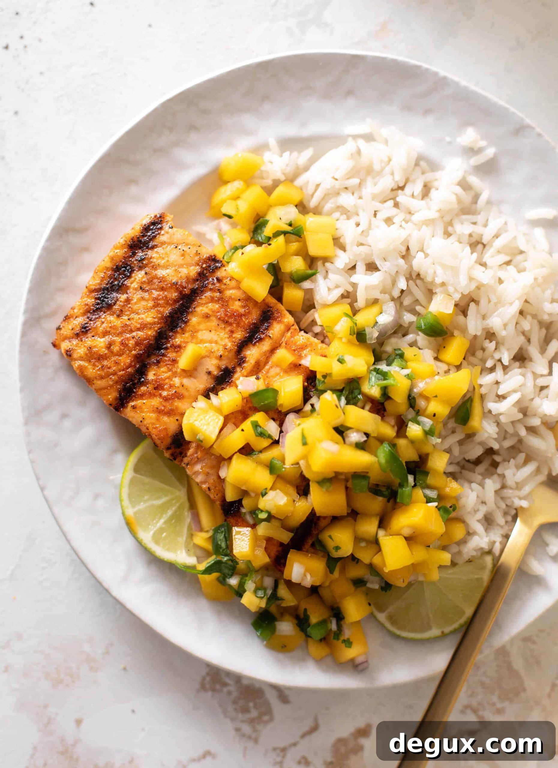 Grilled Salmon with Mango Salsa and Coconut Rice Recipe 8 grilled salmon with mango salsa