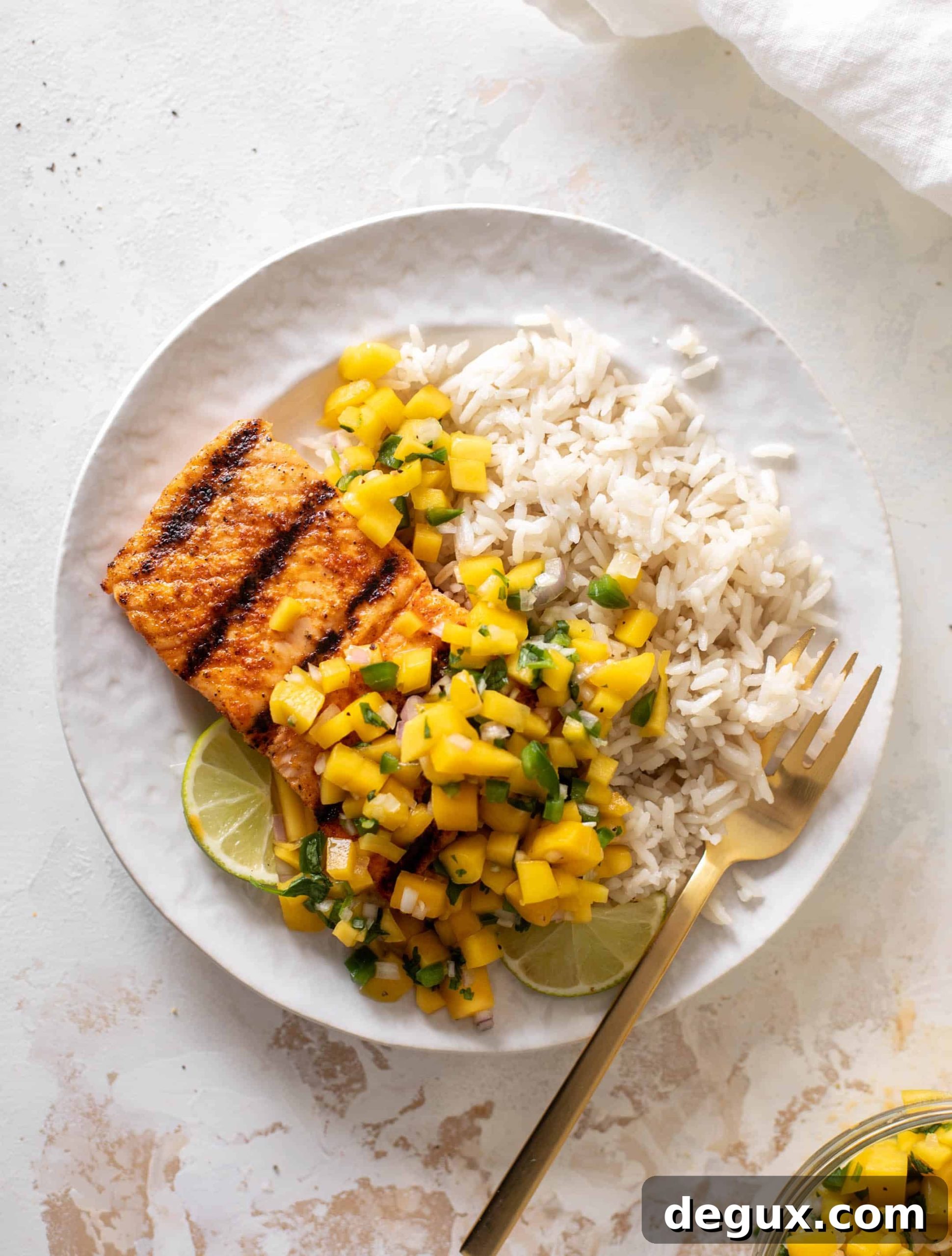 Grilled Salmon with Mango Salsa and Coconut Rice Recipe 9 grilled salmon with mango salsa