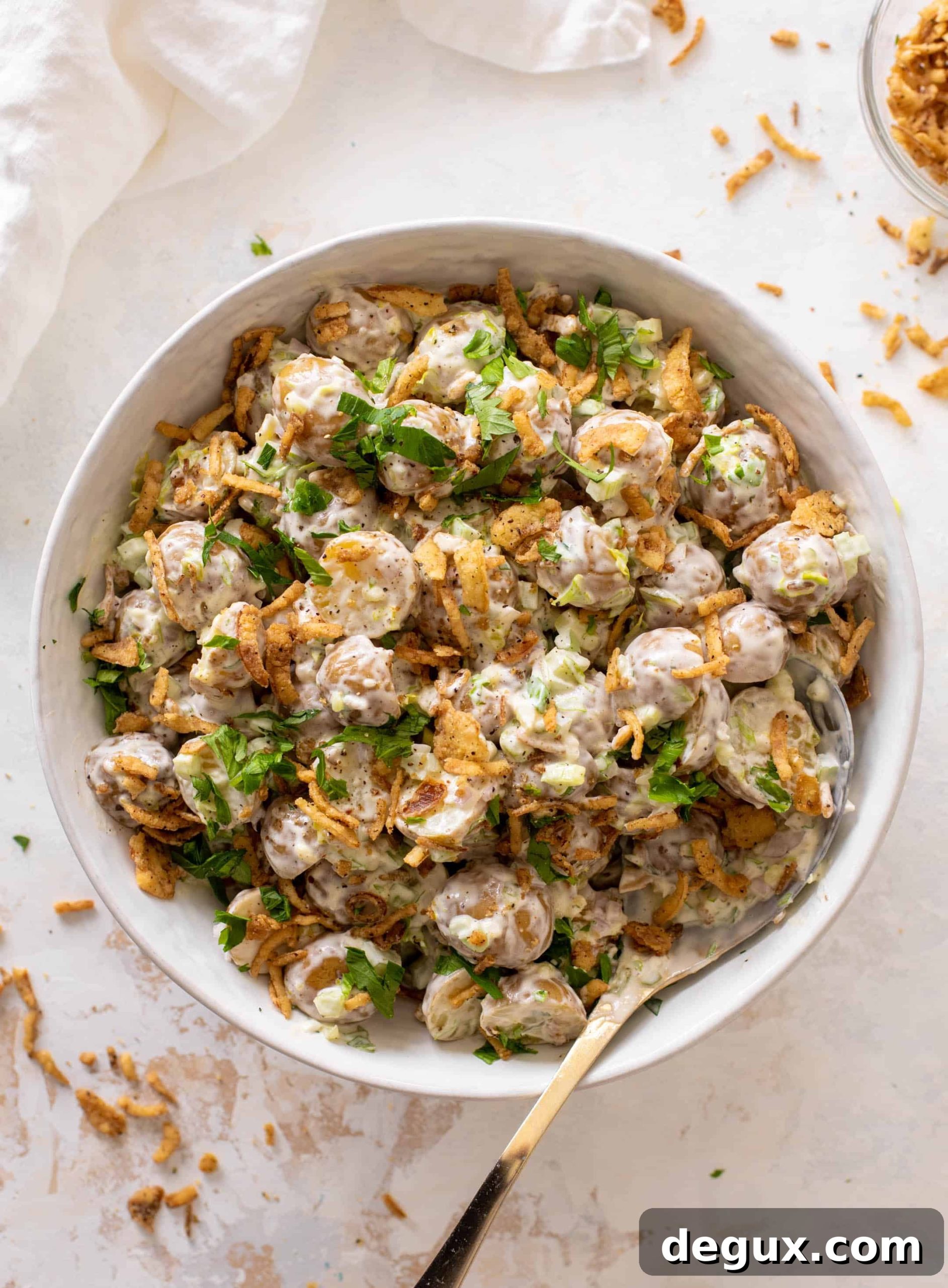 potato salad with crispy shallots