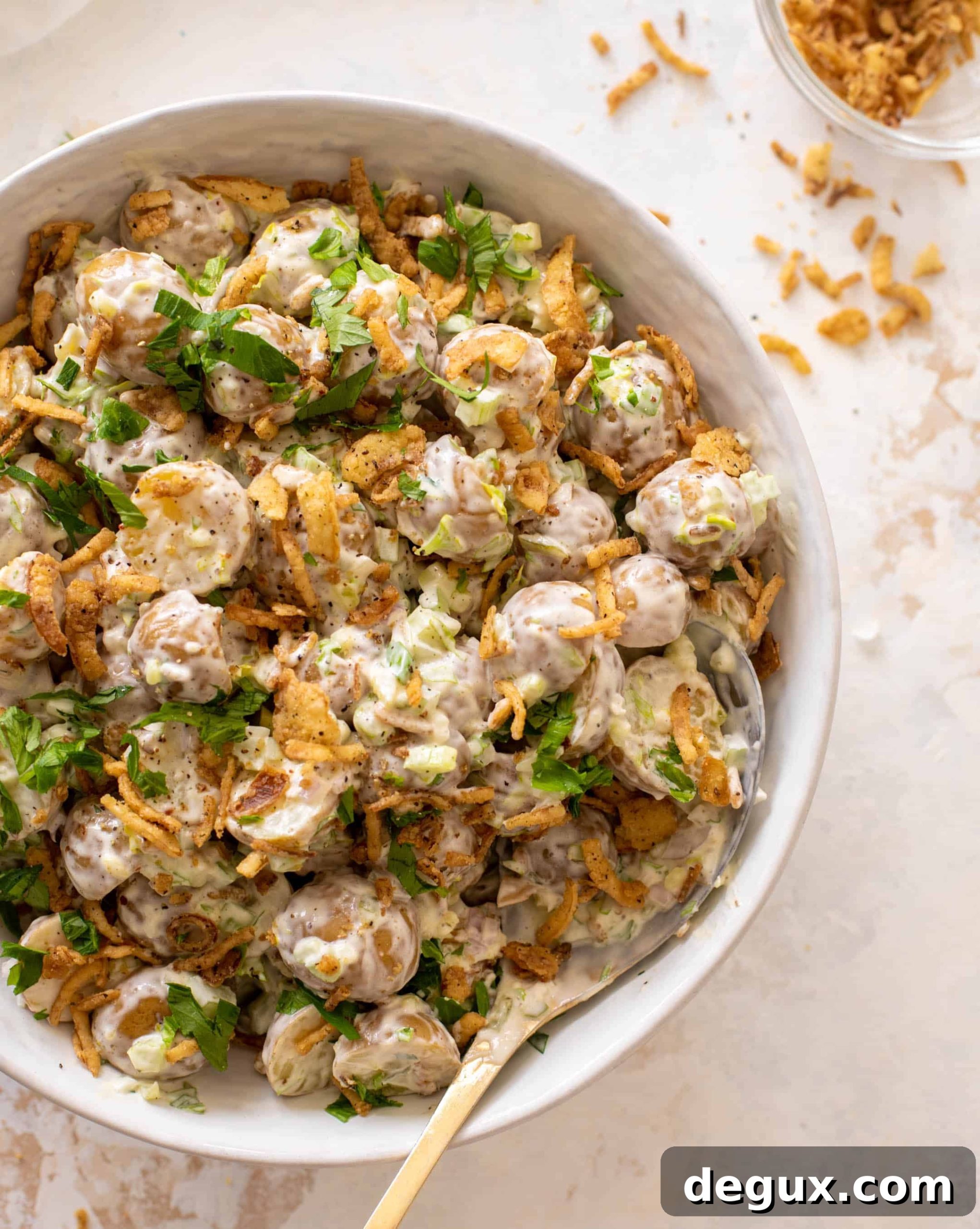potato salad with crispy shallots