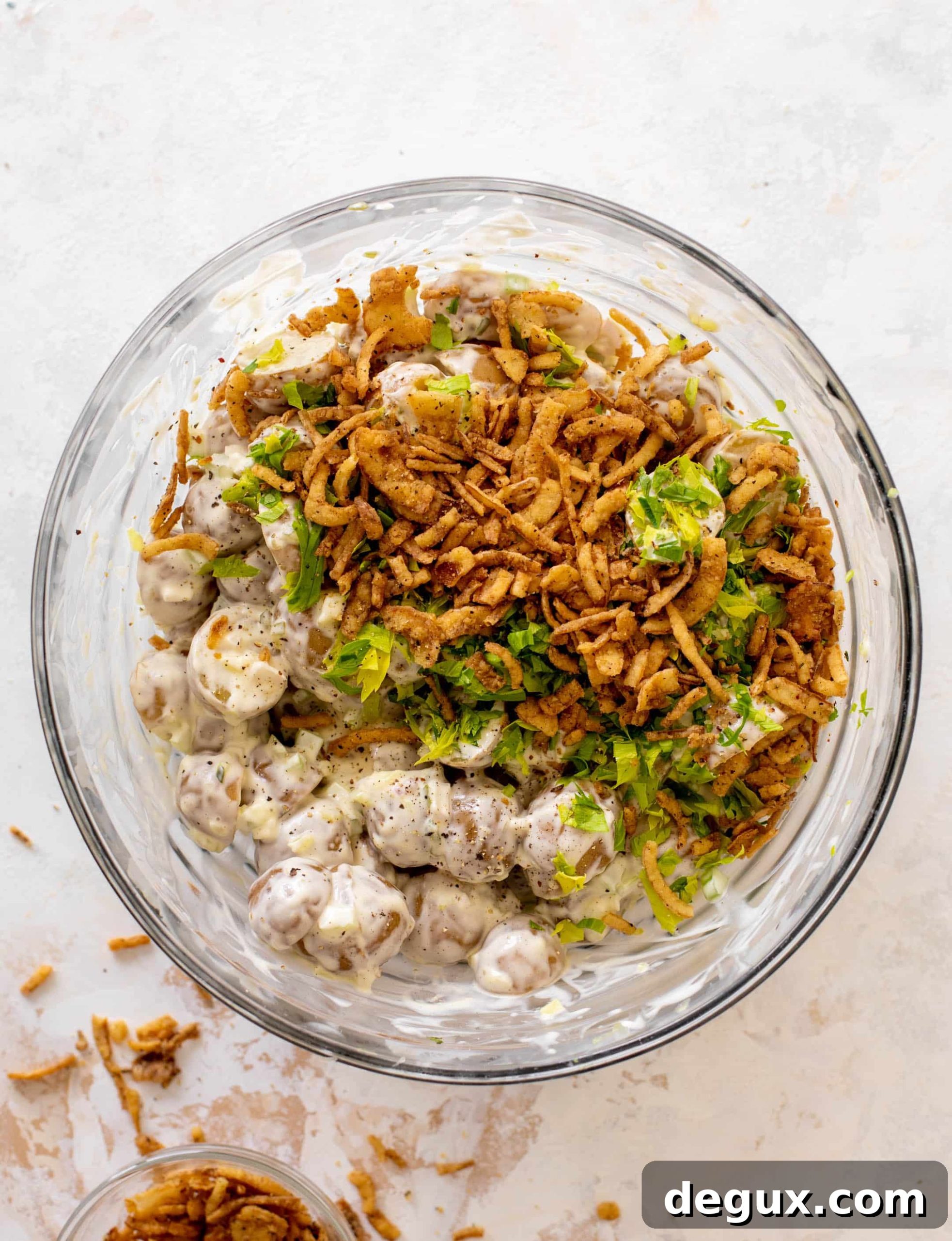 potato salad with crispy shallots