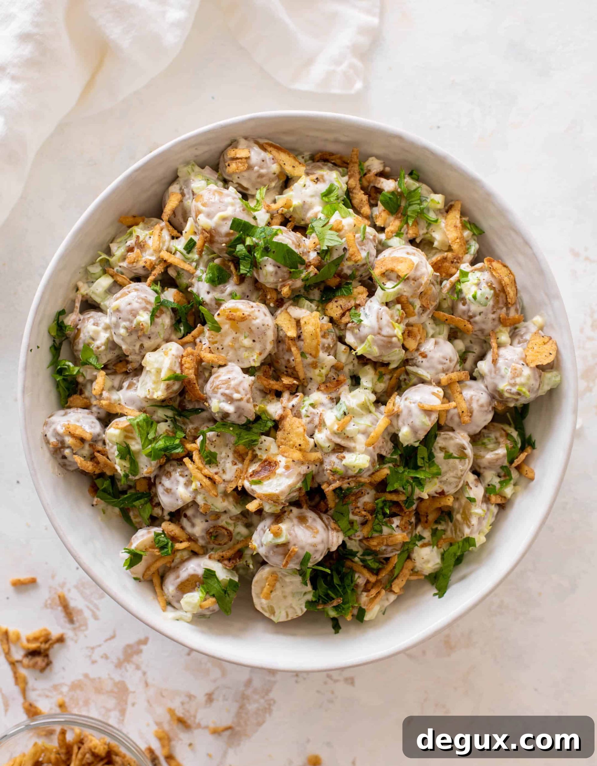 potato salad with crispy shallots