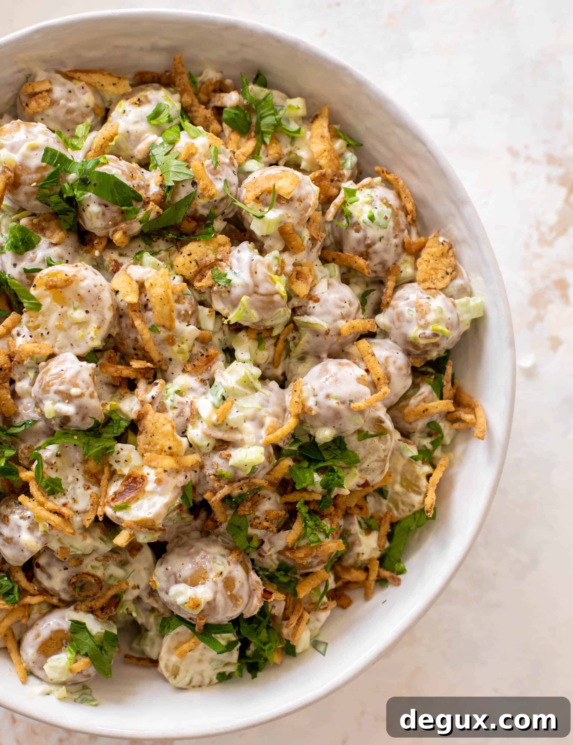 potato salad with crispy shallots