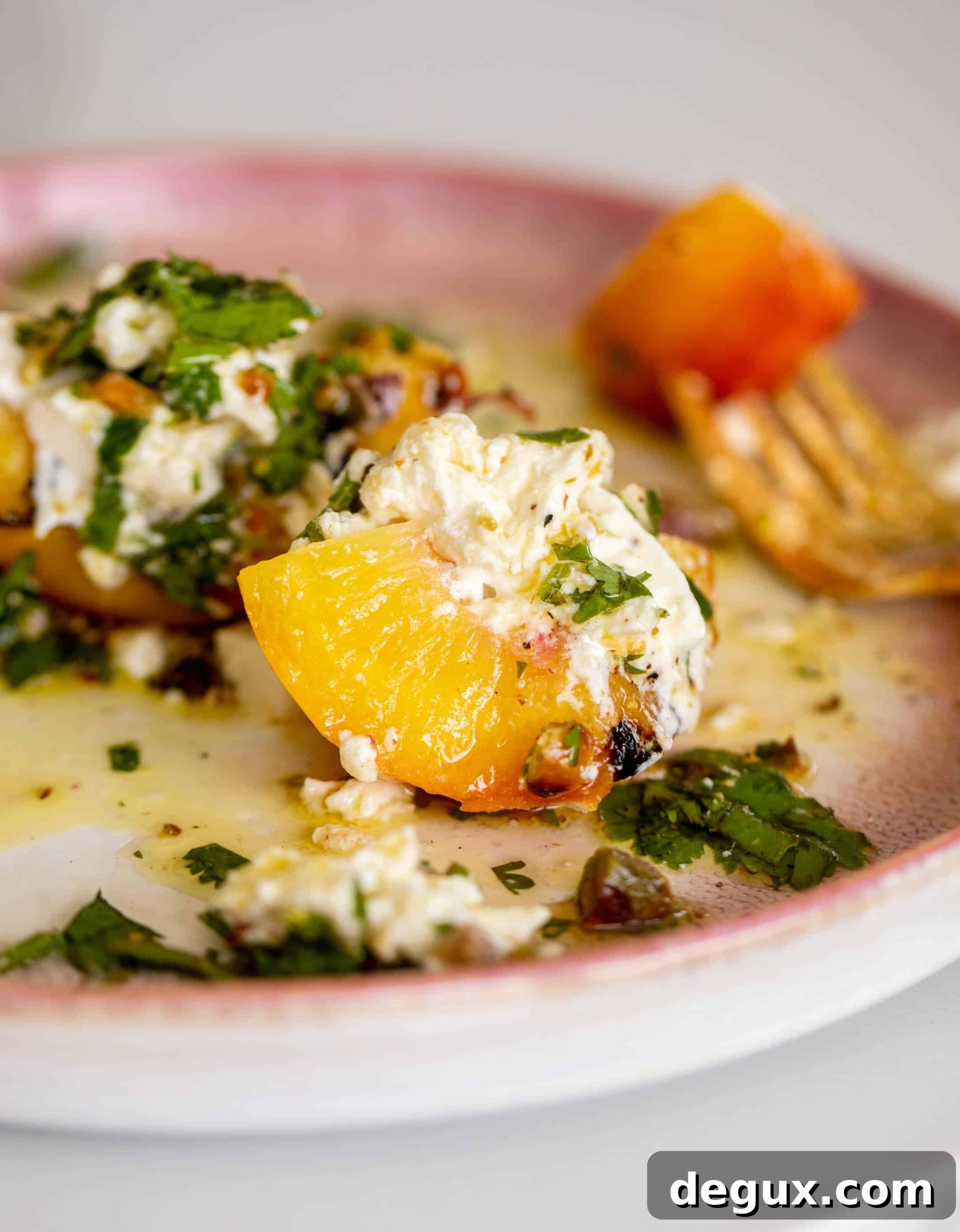 grilled peaches with burrata and pistachio vinaigrette