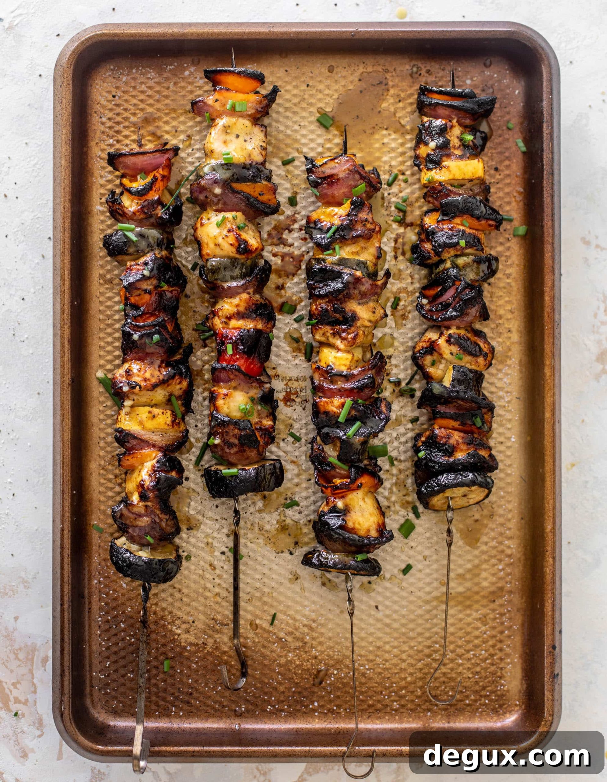 Honey Mustard Chicken Skewers on the Grill: Sticky, Savory BBQ Recipe 4 grilled honey mustard chicken skewers