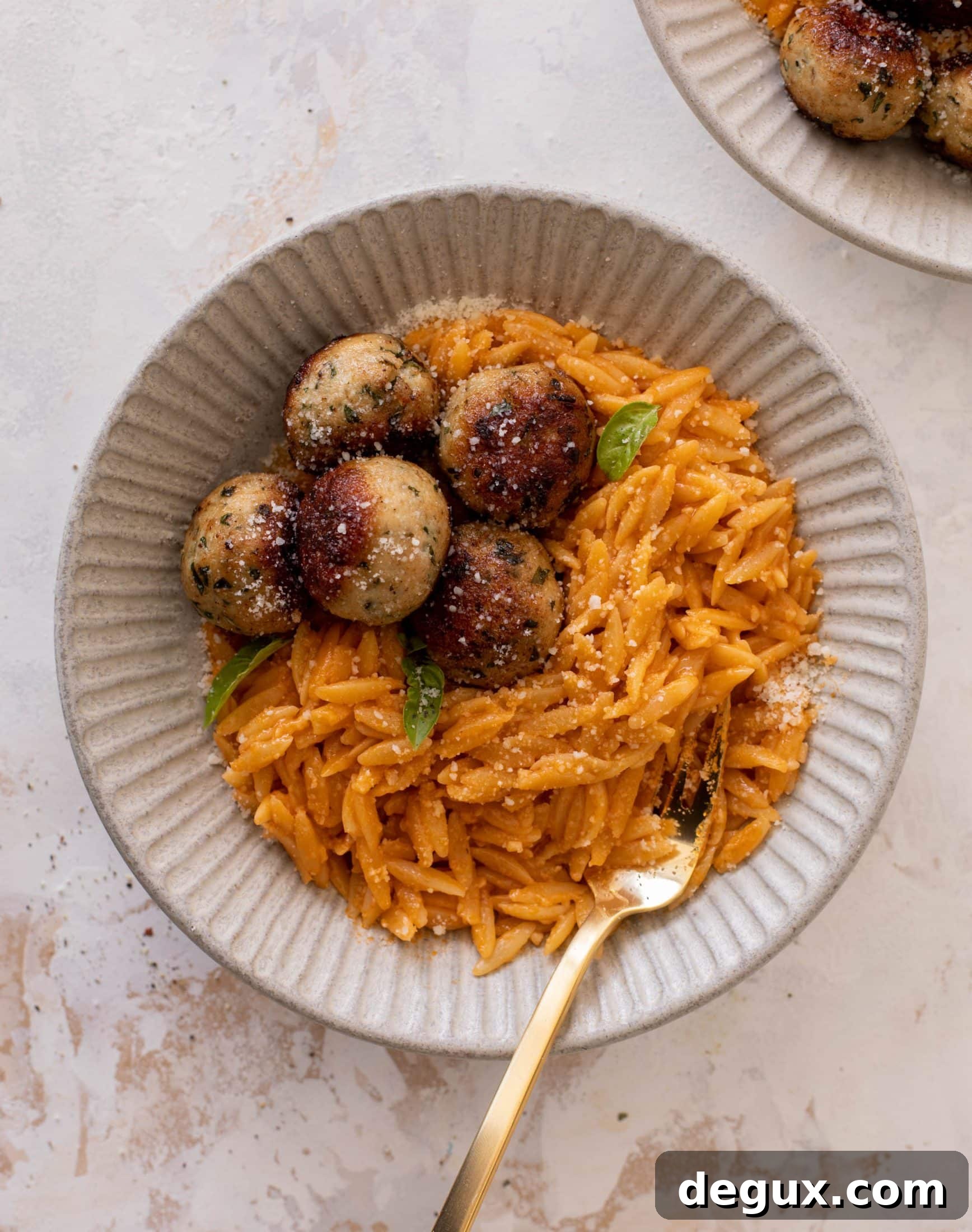 parmesan chicken meatballs with tomato orzo