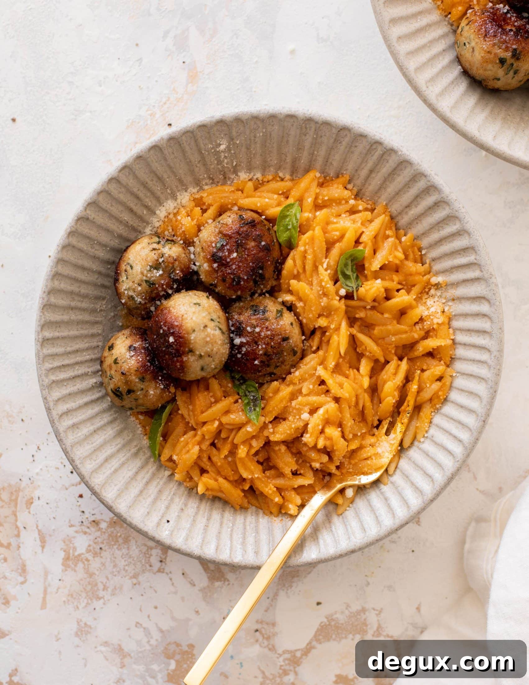 parmesan chicken meatballs with tomato orzo