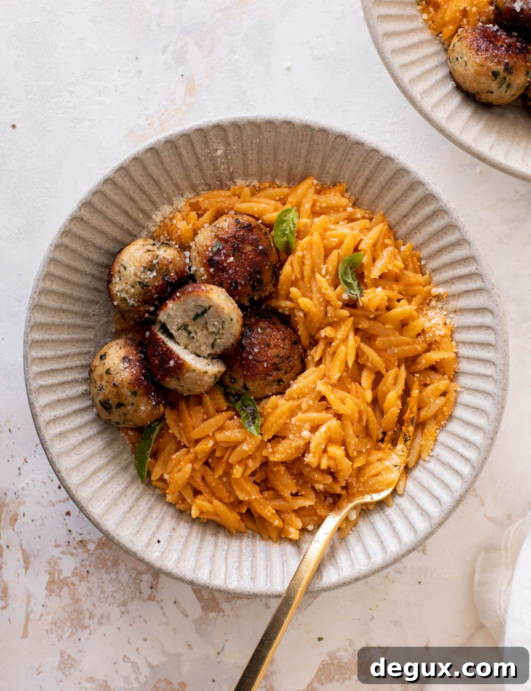 parmesan chicken meatballs with tomato orzo
