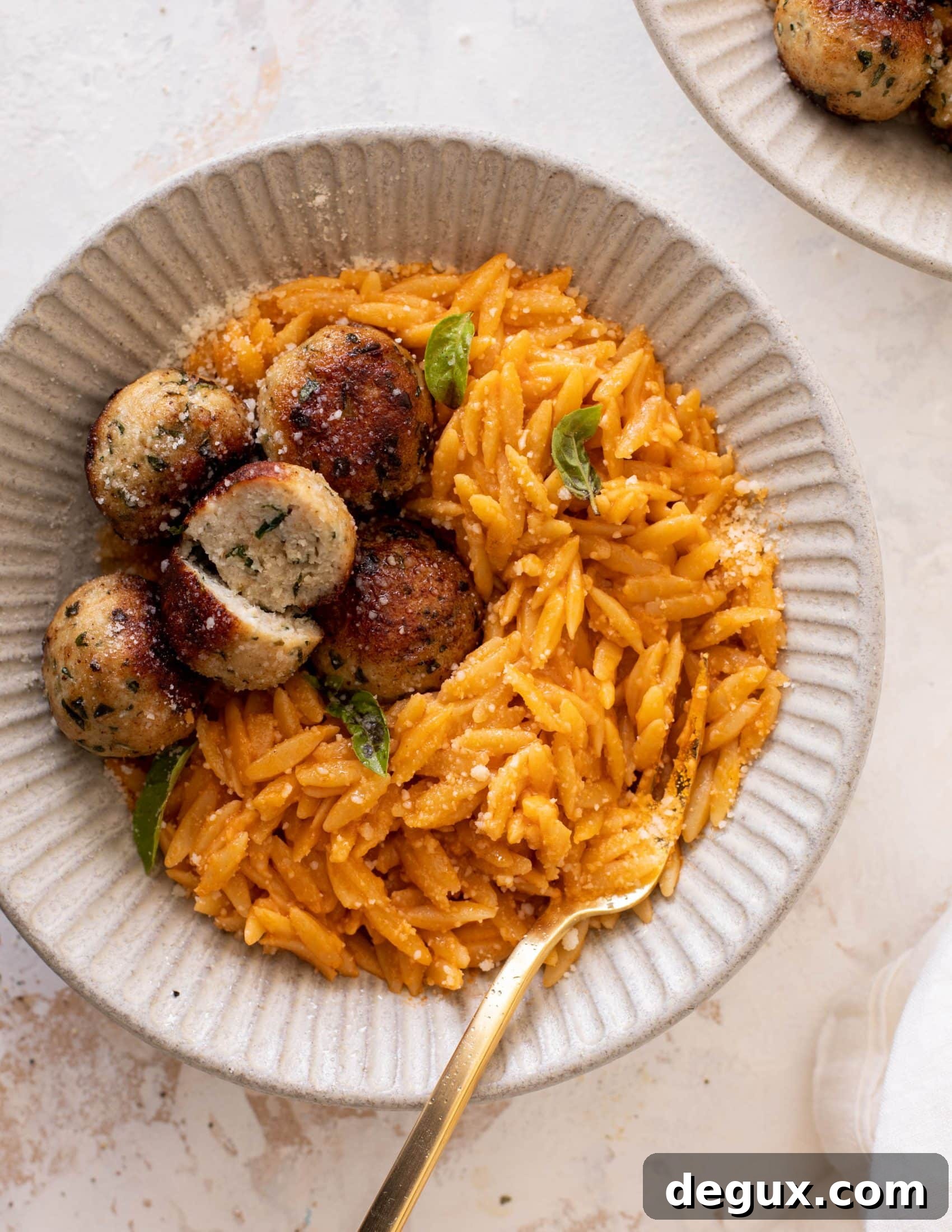 parmesan chicken meatballs with tomato orzo