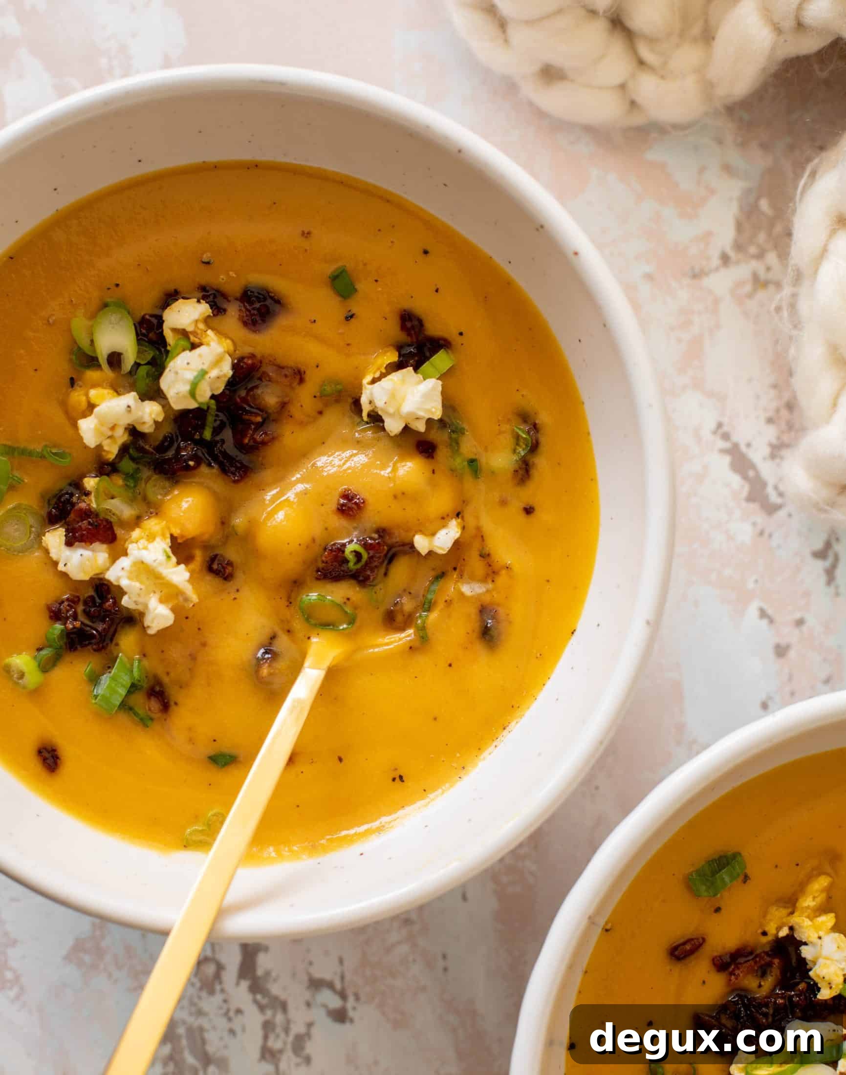 honeynut squash soup with buttered popcorn