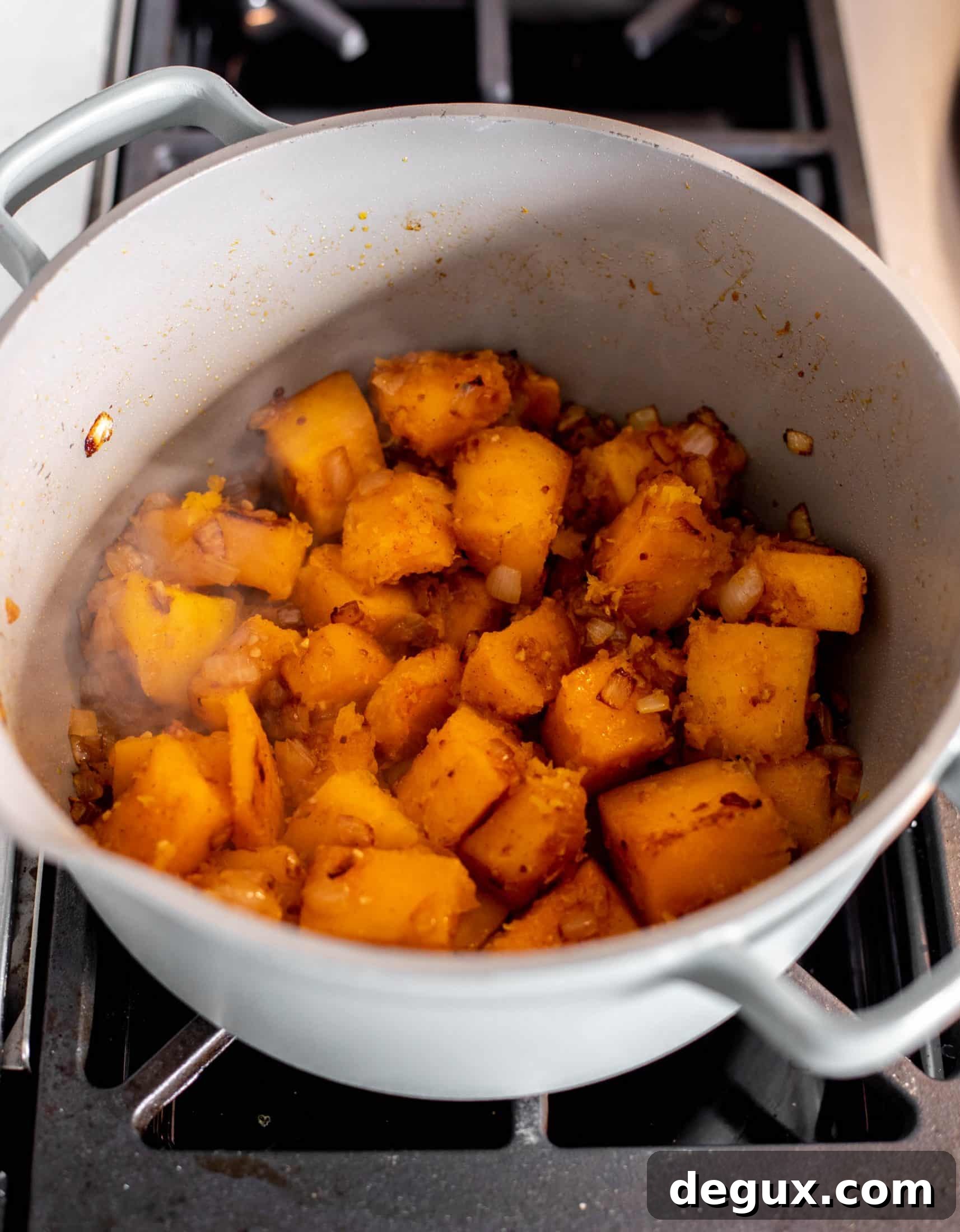 honeynut squash soup with buttered popcorn