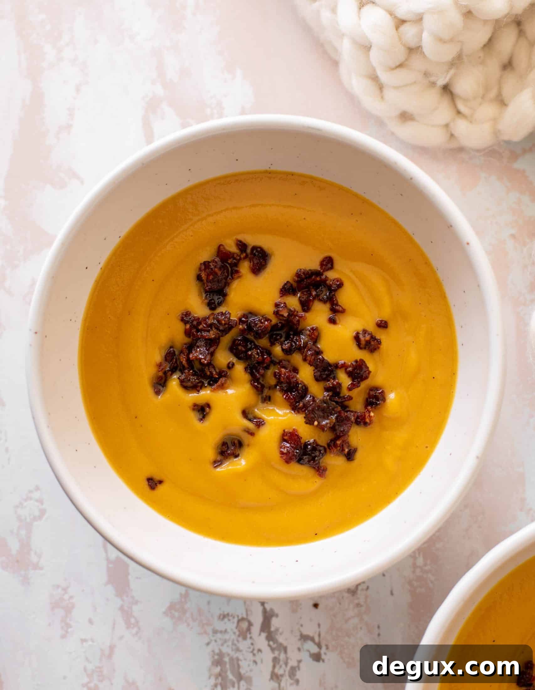 honeynut squash soup with buttered popcorn