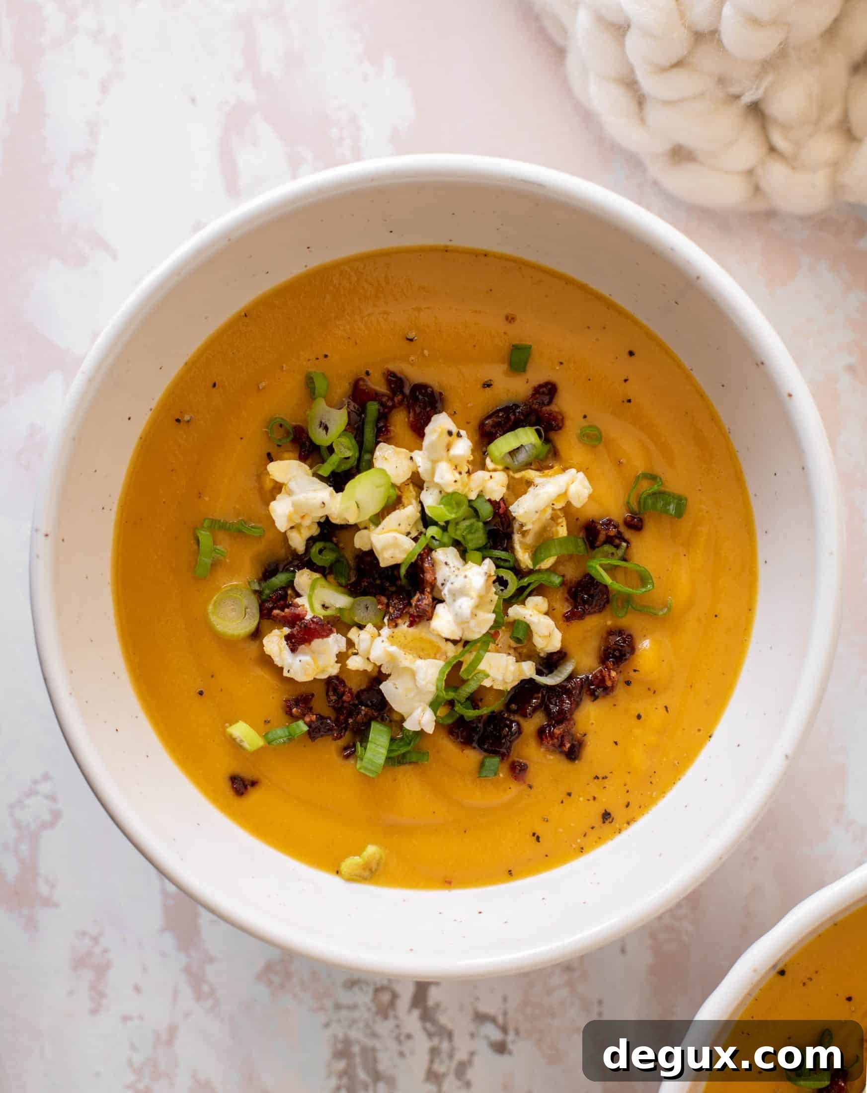 honeynut squash soup with buttered popcorn