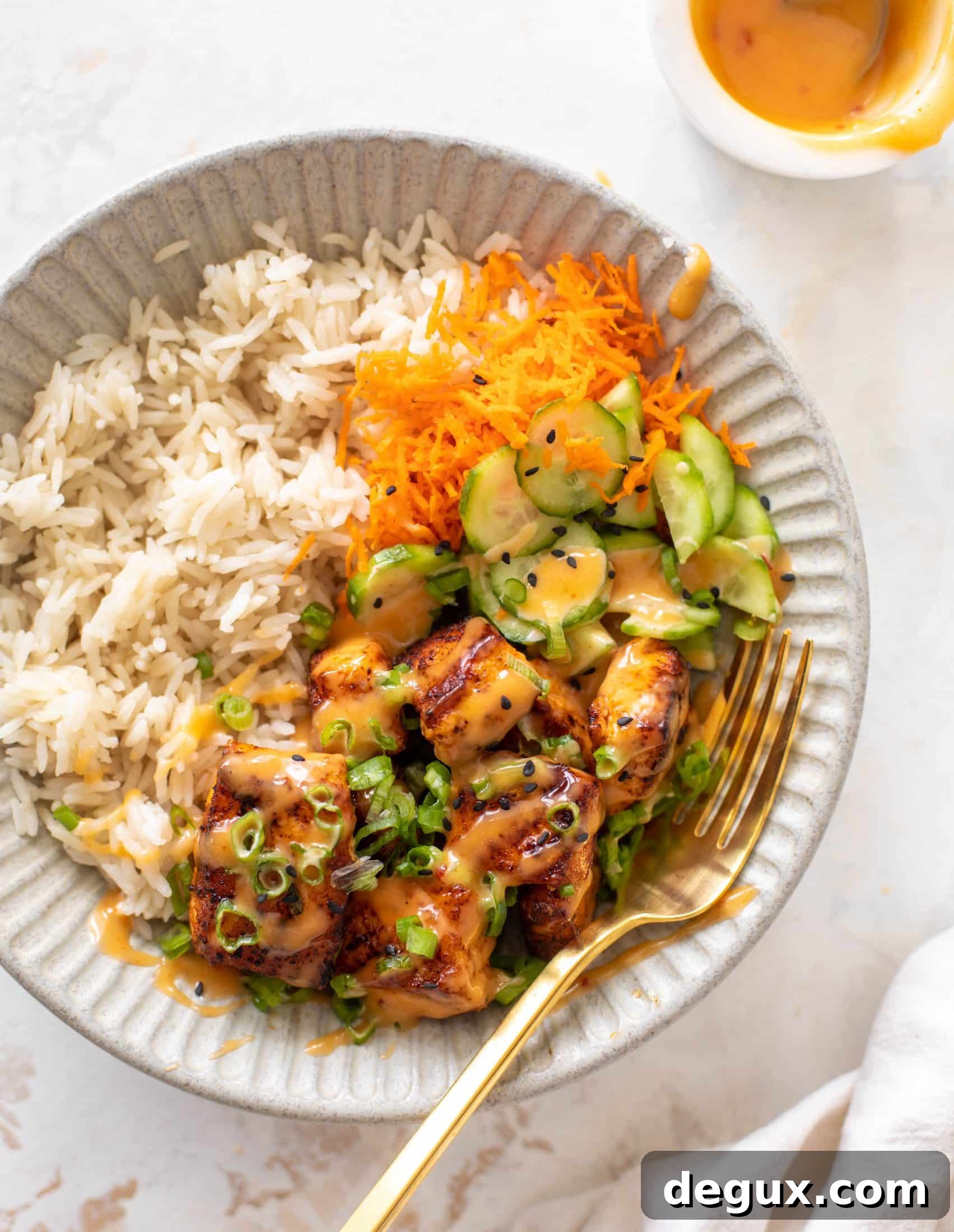 Bang Bang Salmon Rice Bowl Recipe: Spicy Creamy Salmon Bowl 12 bang bang salmon bowls