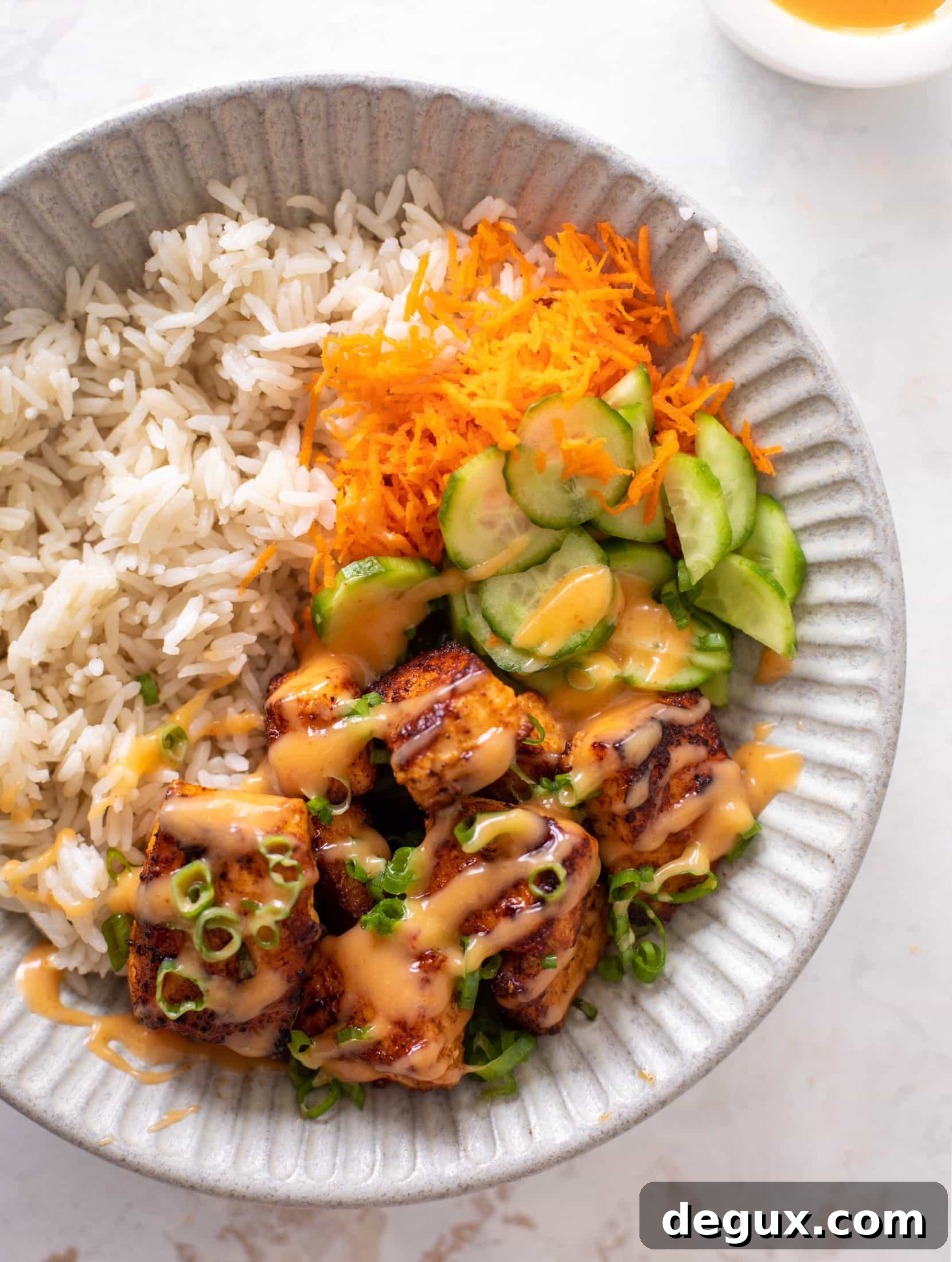 Bang Bang Salmon Rice Bowl Recipe: Spicy Creamy Salmon Bowl 7 bang bang salmon bowls