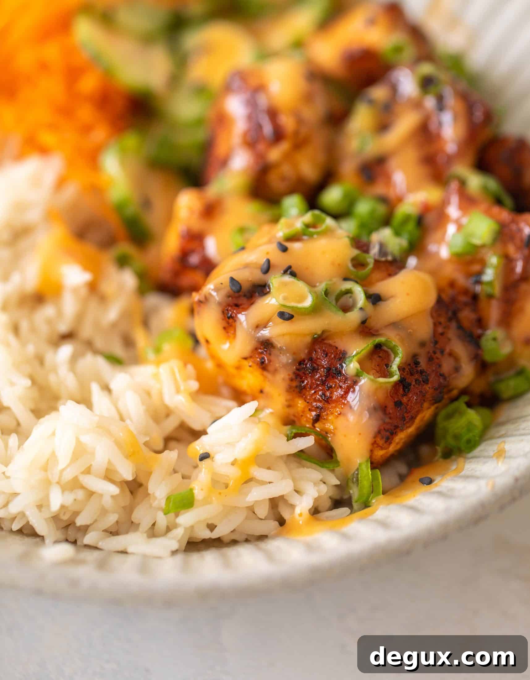 Bang Bang Salmon Rice Bowl Recipe: Spicy Creamy Salmon Bowl 8 bang bang salmon bowls