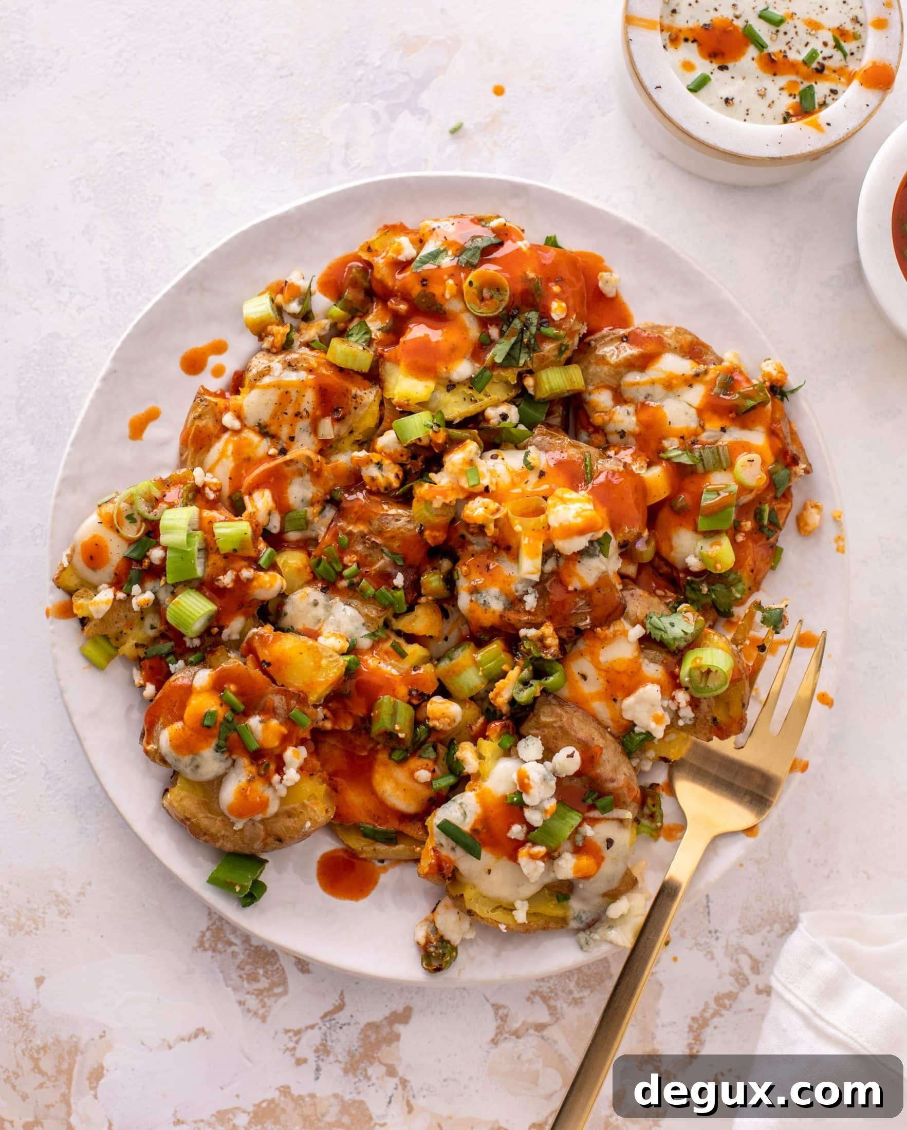 crispy buffalo wing smashed potatoes