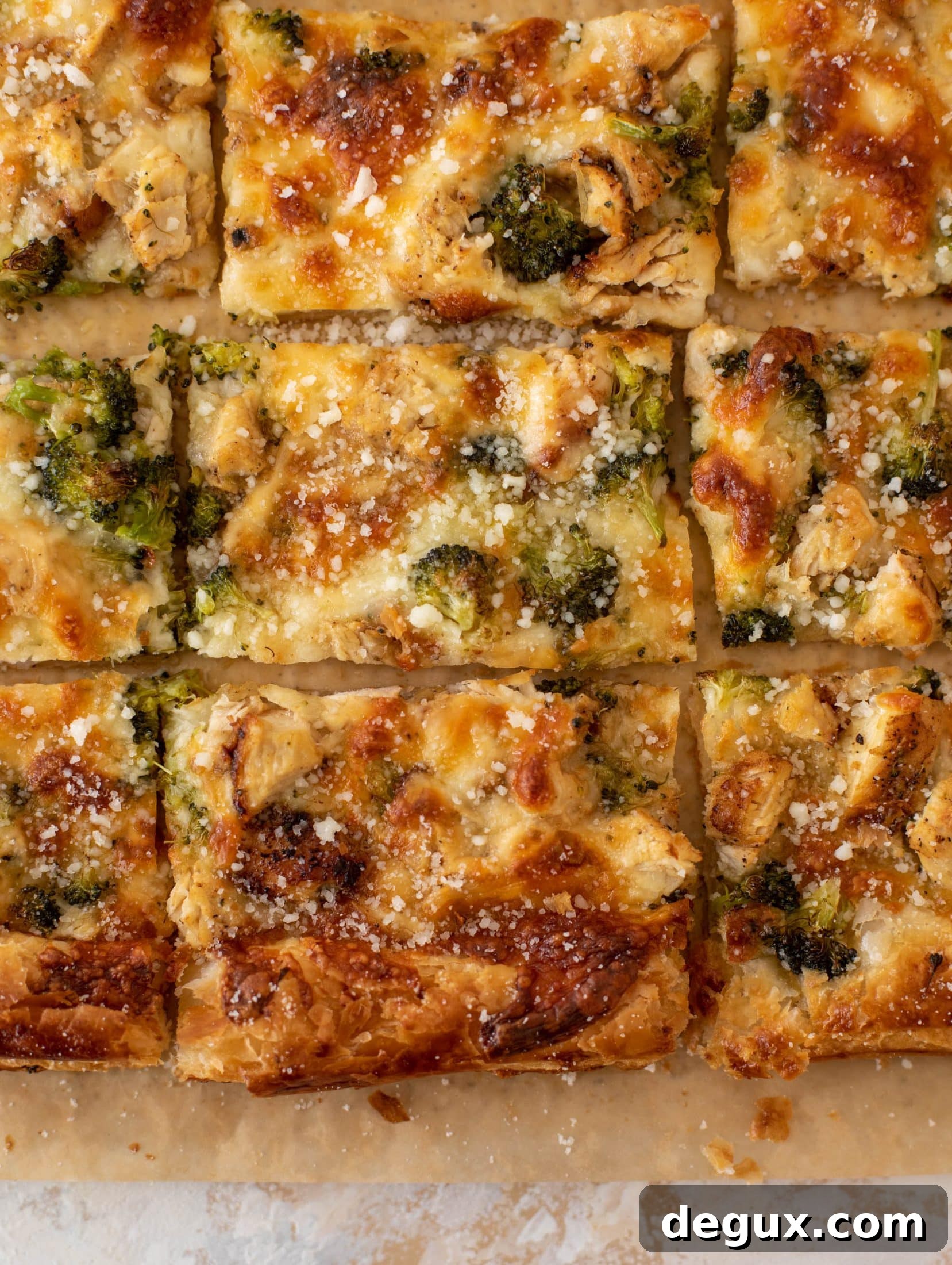 grilled chicken broccoli puff pastry pizza