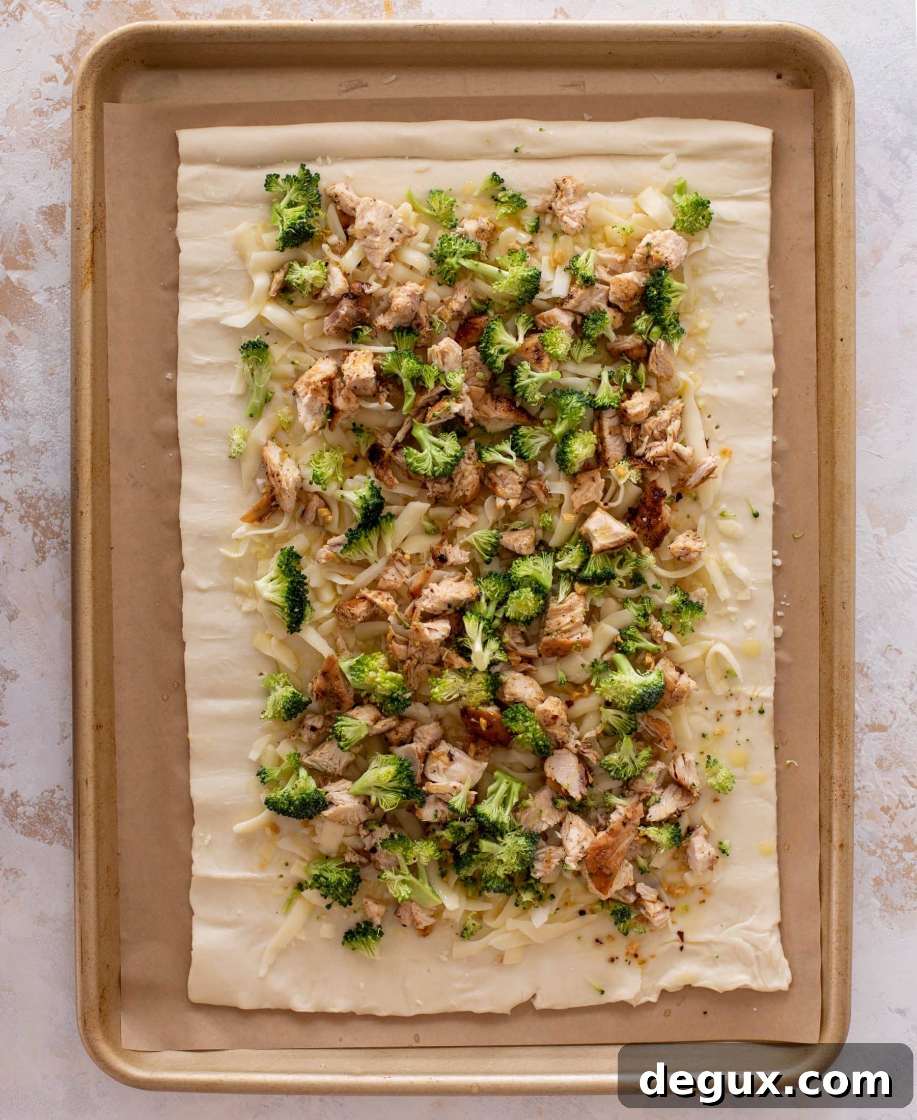grilled chicken broccoli puff pastry pizza